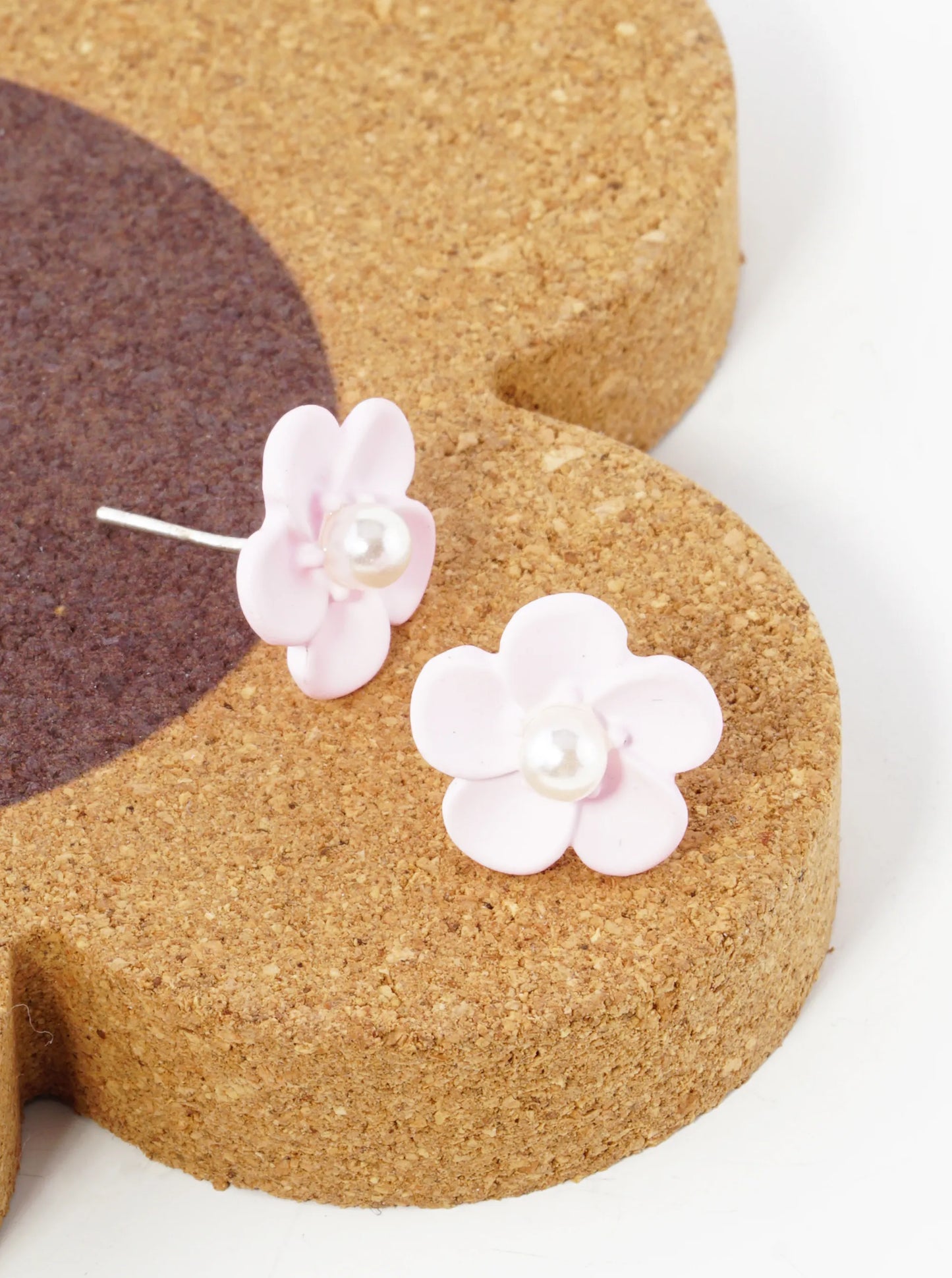 18K Gold Dipped Colorful 3D Flower 12mm Button Post Earrings With Pearl