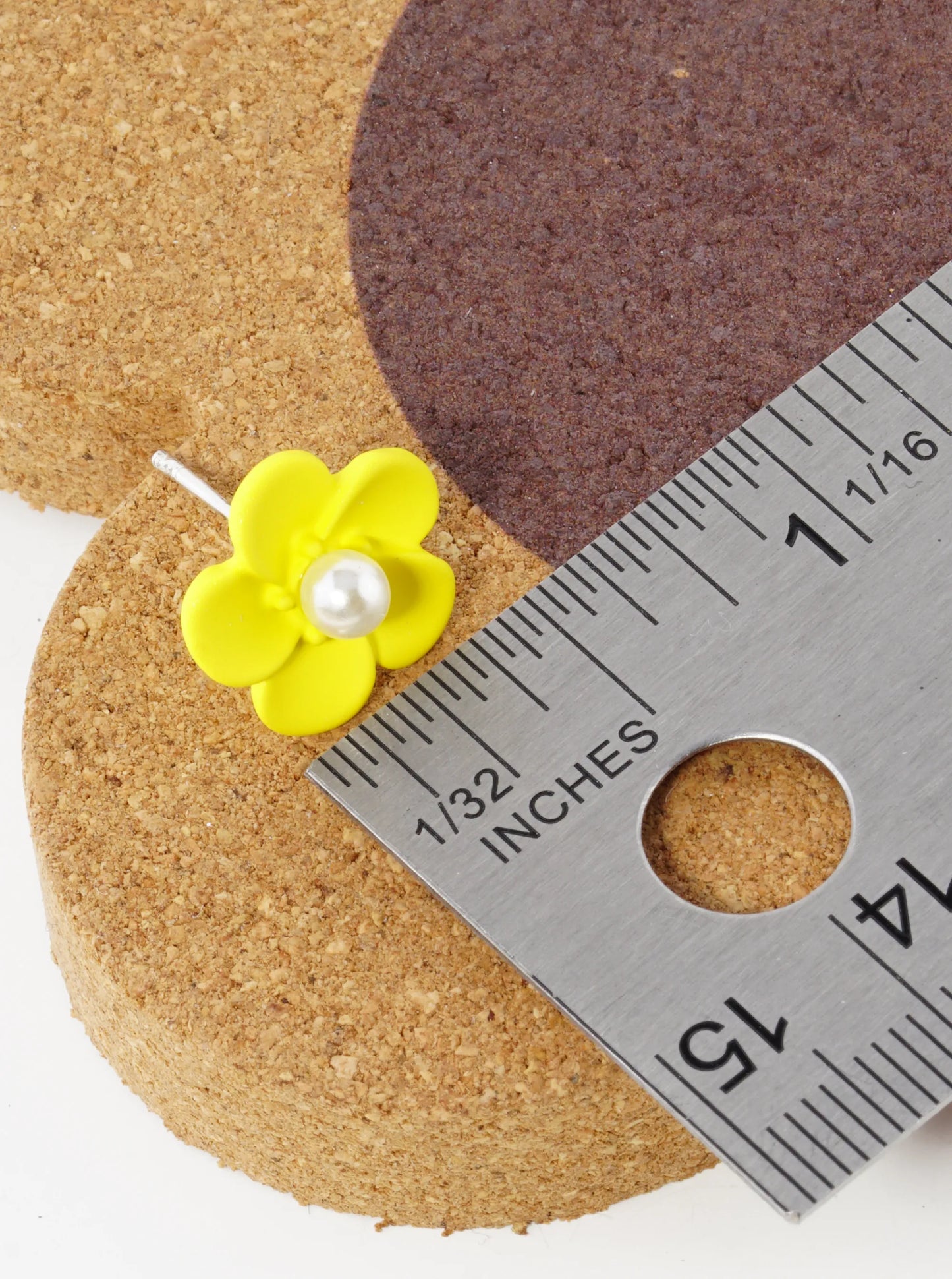 18K Gold Dipped Colorful 3D Flower 12mm Button Post Earrings With Pearl