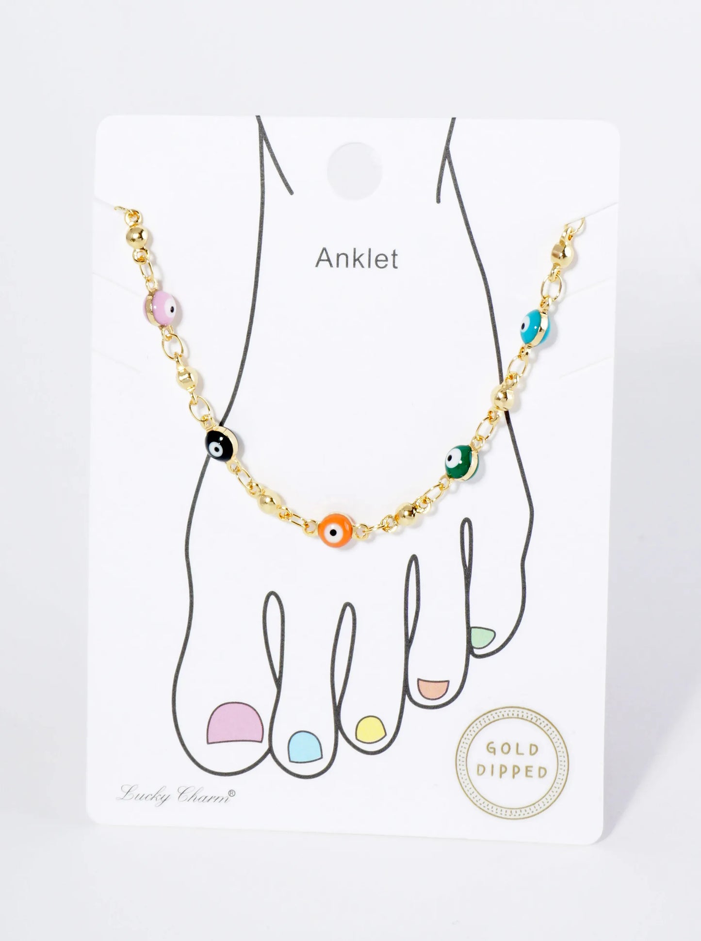 18K Gold Dipped Colorful Evil Eye Charms Brass Chain Anklet