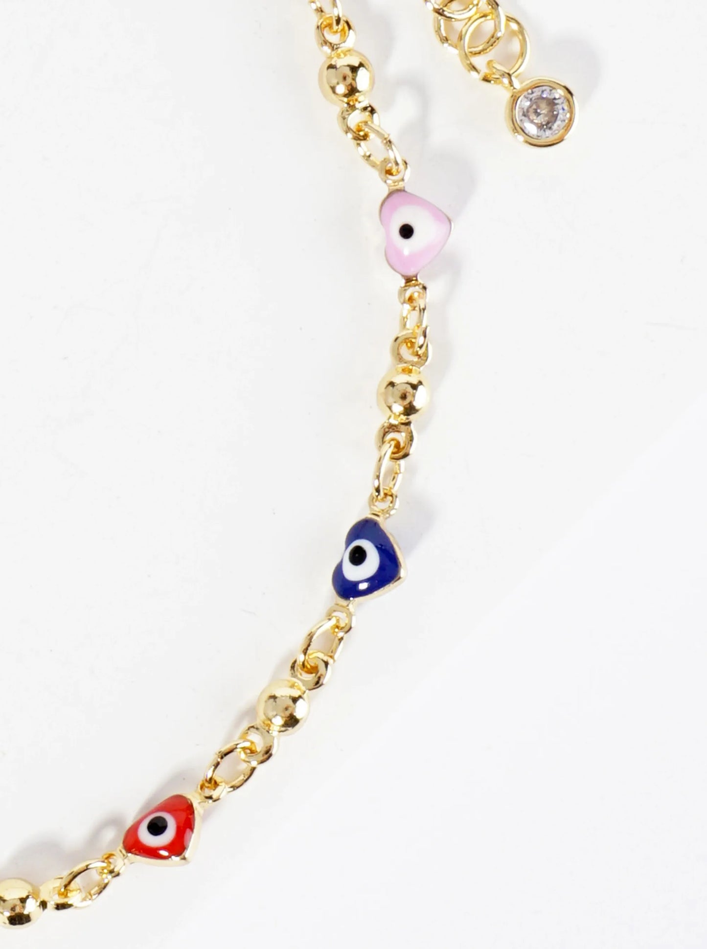 18K Gold Dipped Colorful Heart Evil Eye Charms Brass Chain Anklet