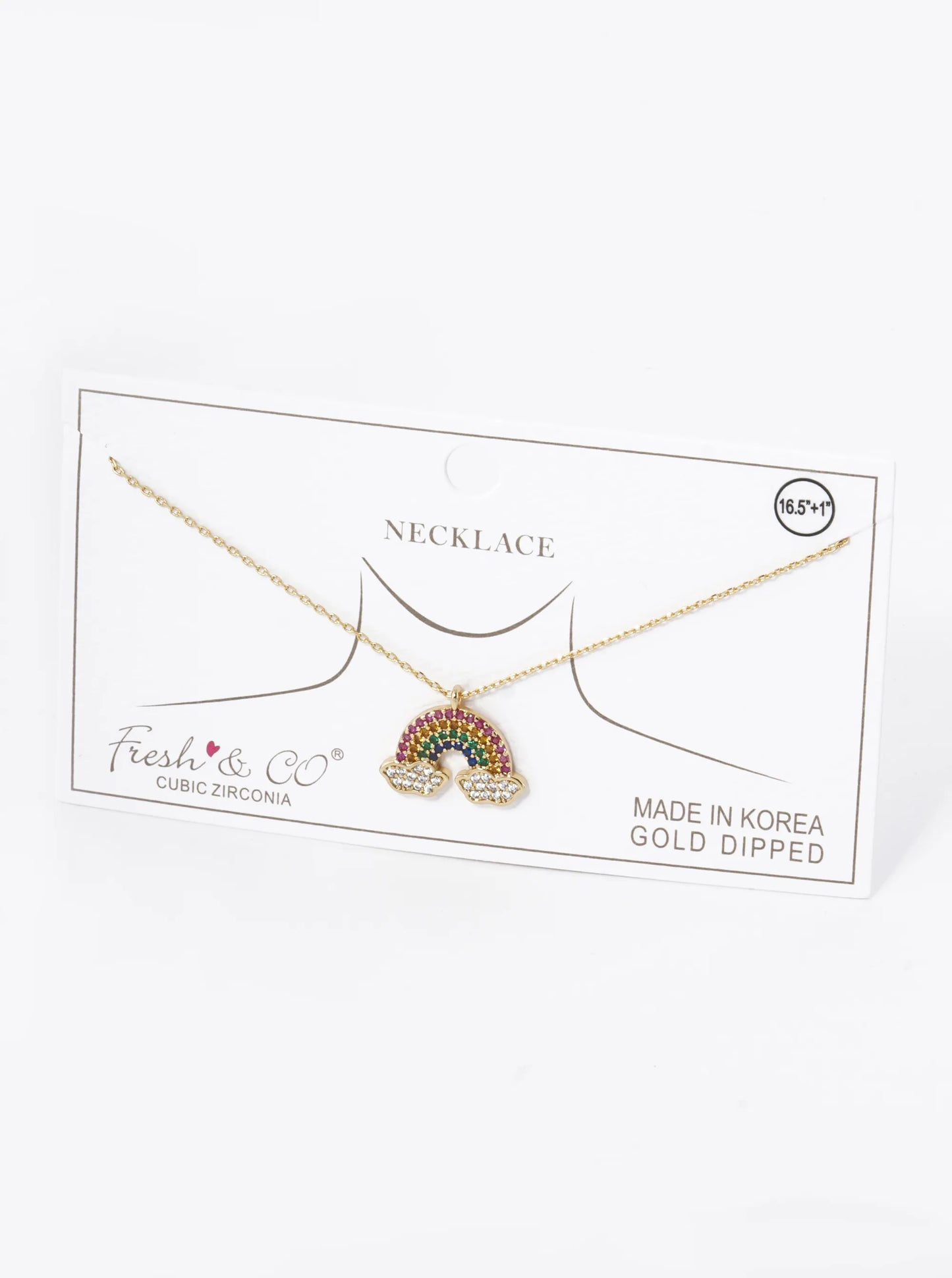 18K Gold Dipped Colorful Pave Set Cubic Zirconia Rainbow Pendant Necklace