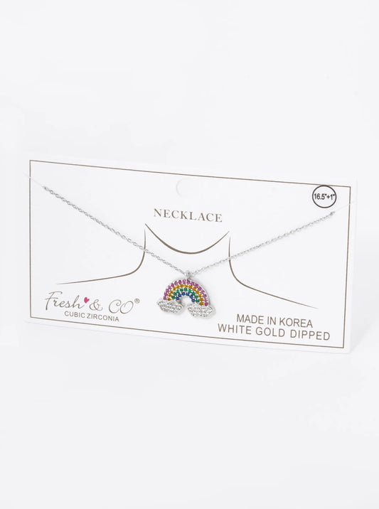 18K Gold Dipped Colorful Pave Set Cubic Zirconia Rainbow Pendant Necklace