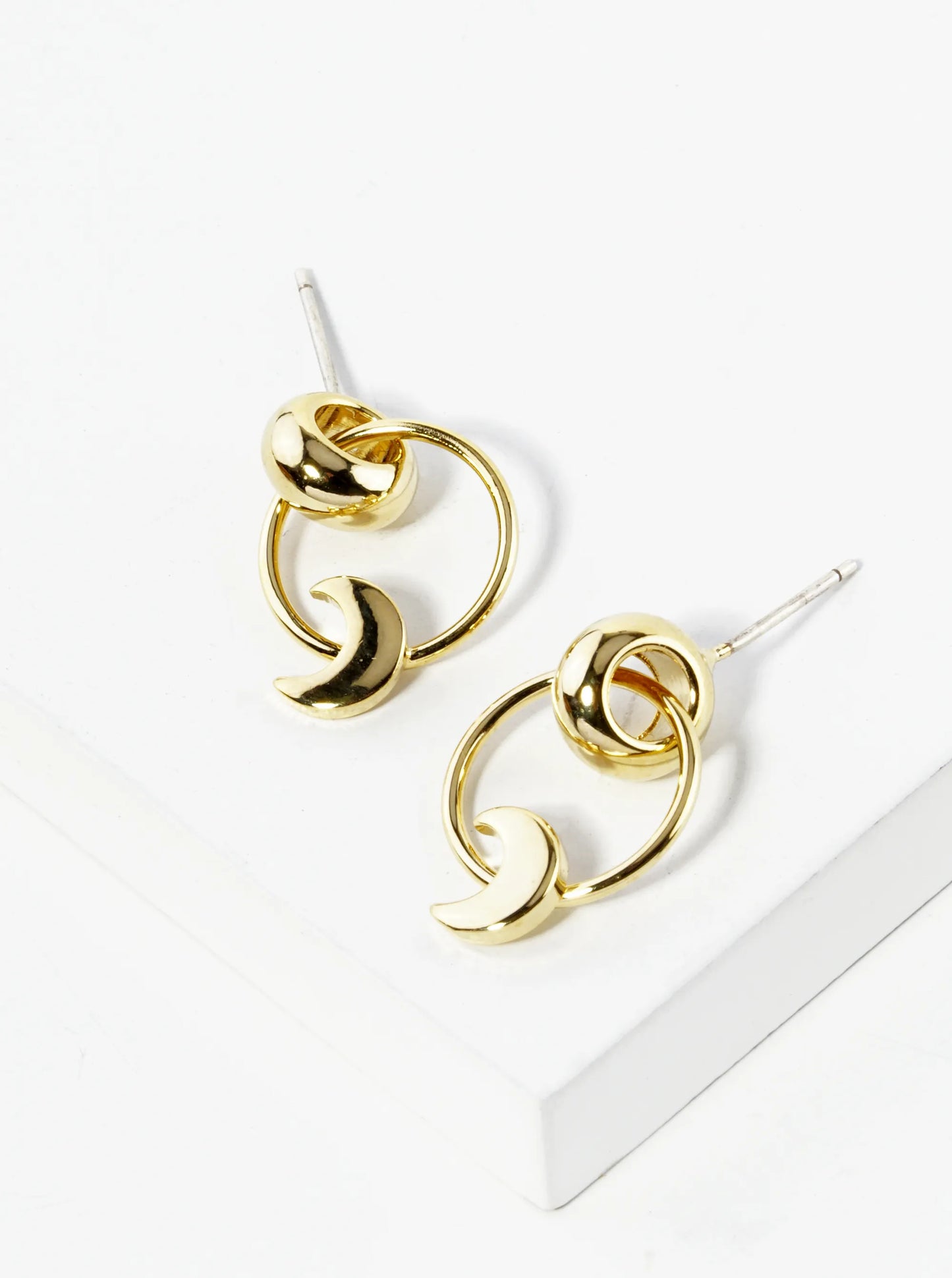 18K Gold Dipped Crescent Moon Drop Door Knocker Post Earrings