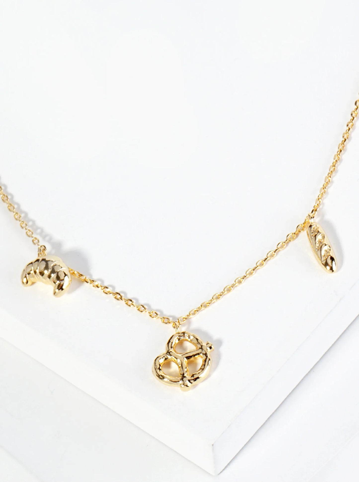 18K Gold Dipped Croissant Pretzel Baguette Charms Pendant Necklace