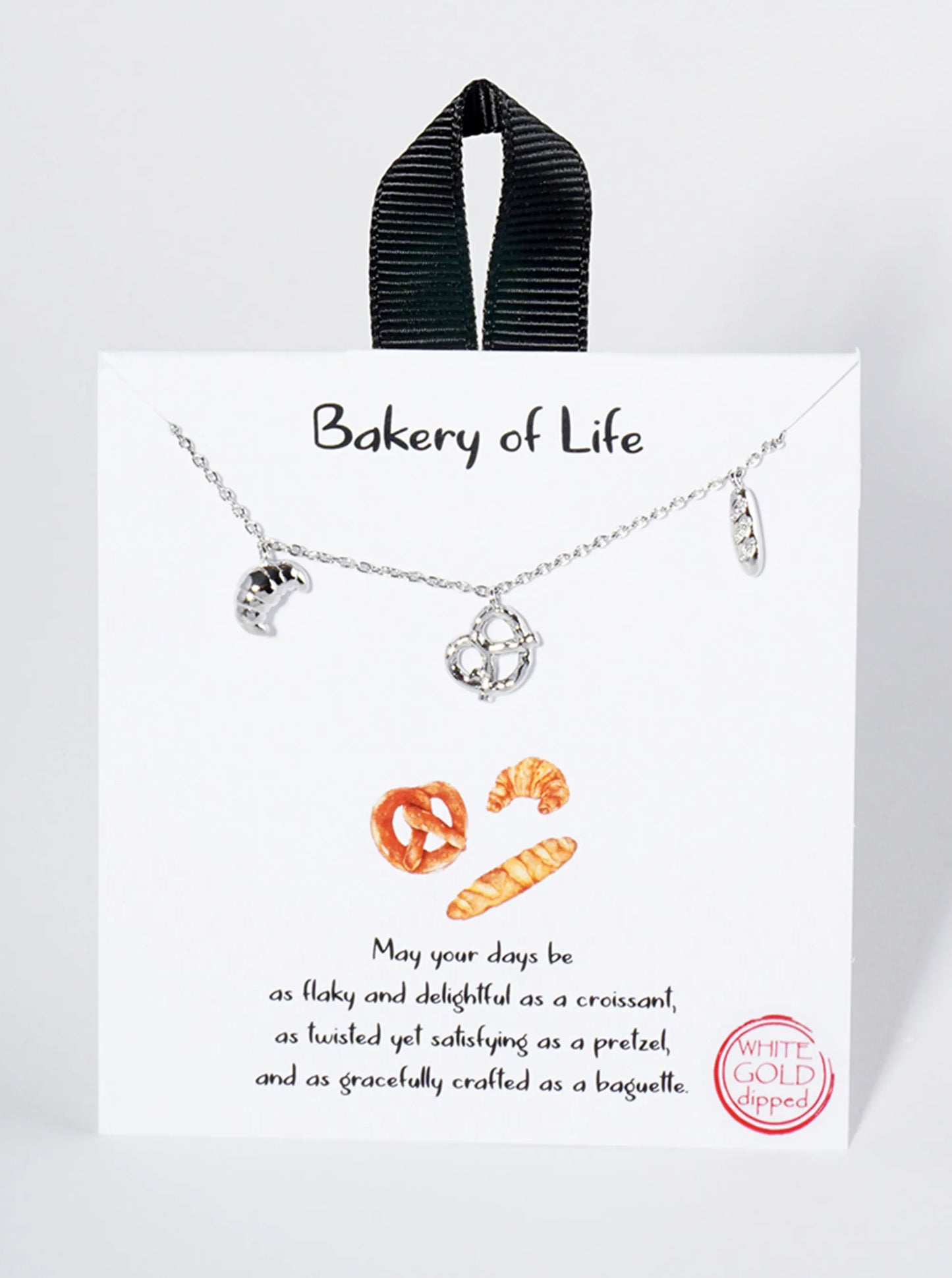 18K Gold Dipped Croissant Pretzel Baguette Charms Pendant Necklace