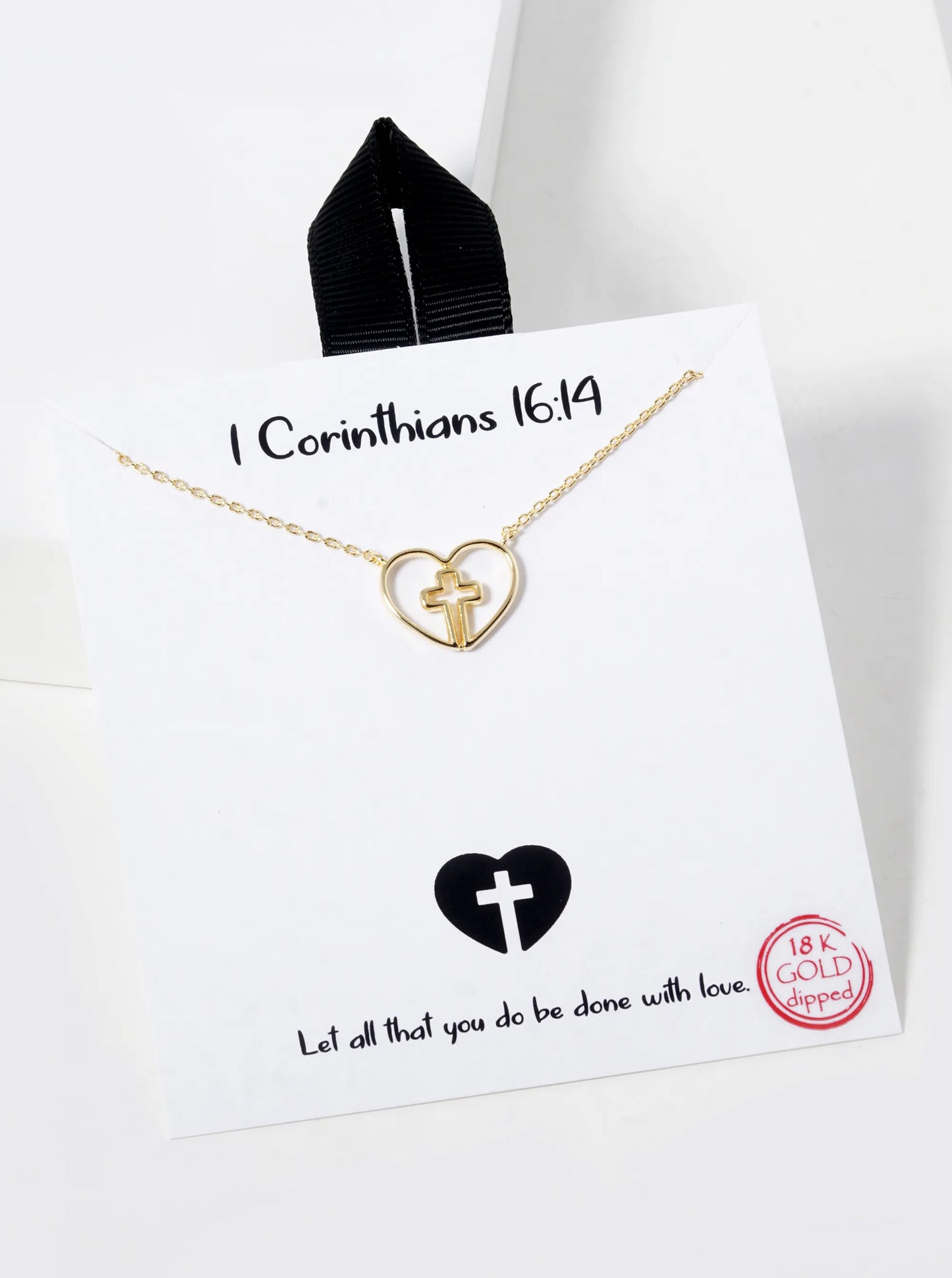 18K Gold Dipped Cross In Heart Pendant Necklace