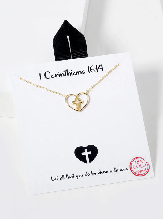 18K Gold Dipped Cross In Heart Pendant Necklace