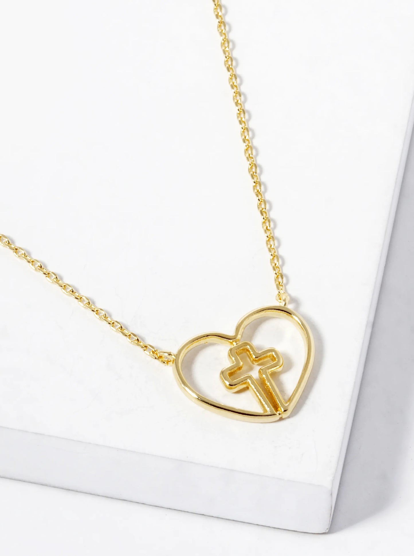18K Gold Dipped Cross In Heart Pendant Necklace