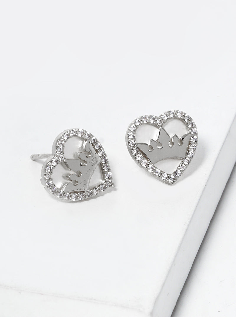 White Gold Dipped CZ Pave Saturn Post Stud Earrings