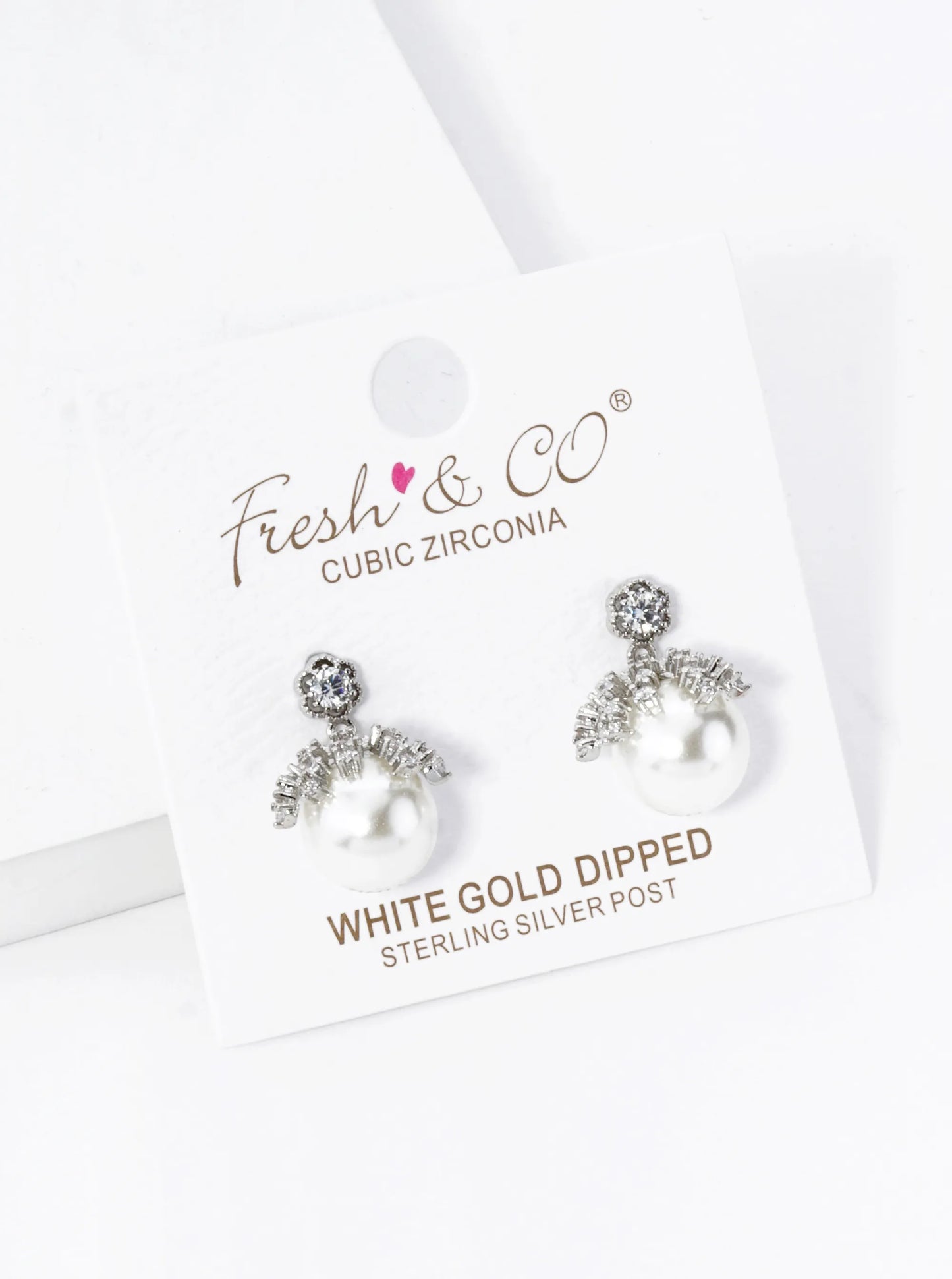 18K Gold Dipped Cubic Zirconia 10mm Pearl Dangle Post Earrings