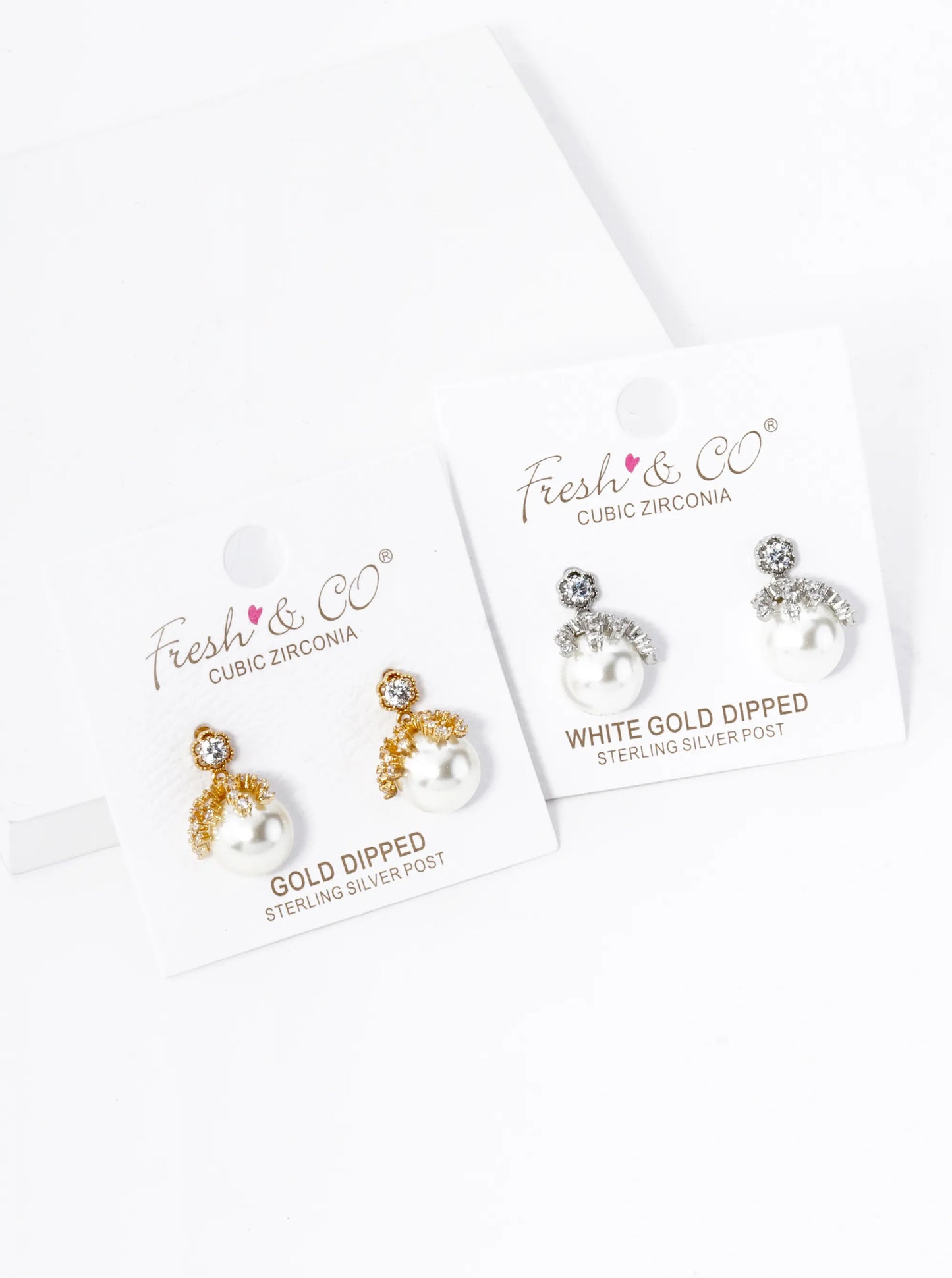 18K Gold Dipped Cubic Zirconia 10mm Pearl Dangle Post Earrings