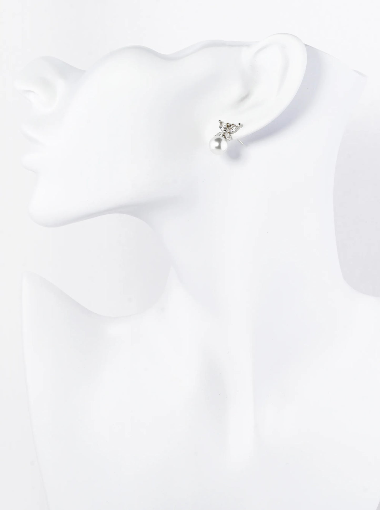 18K Gold Dipped Cubic Zirconia Butterfly Sitting On 8mm Pearl Stud Earrings