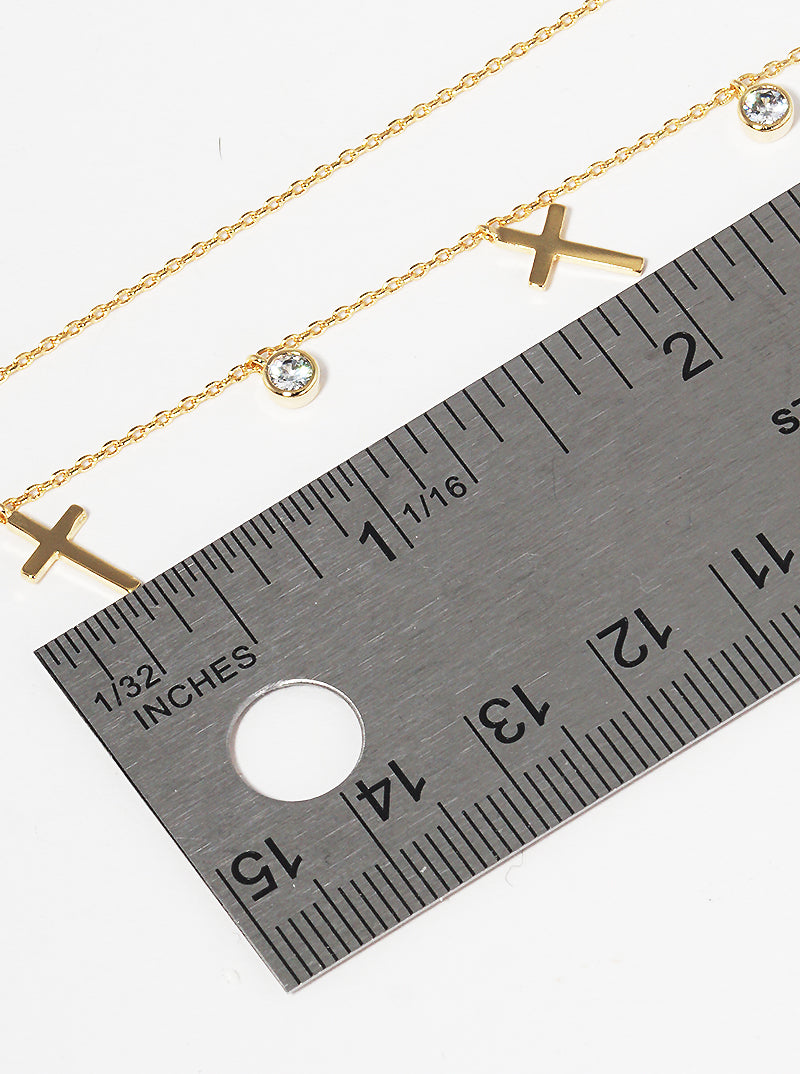 18K Gold Dipped Cubic Zirconia Cross Station Necklace
