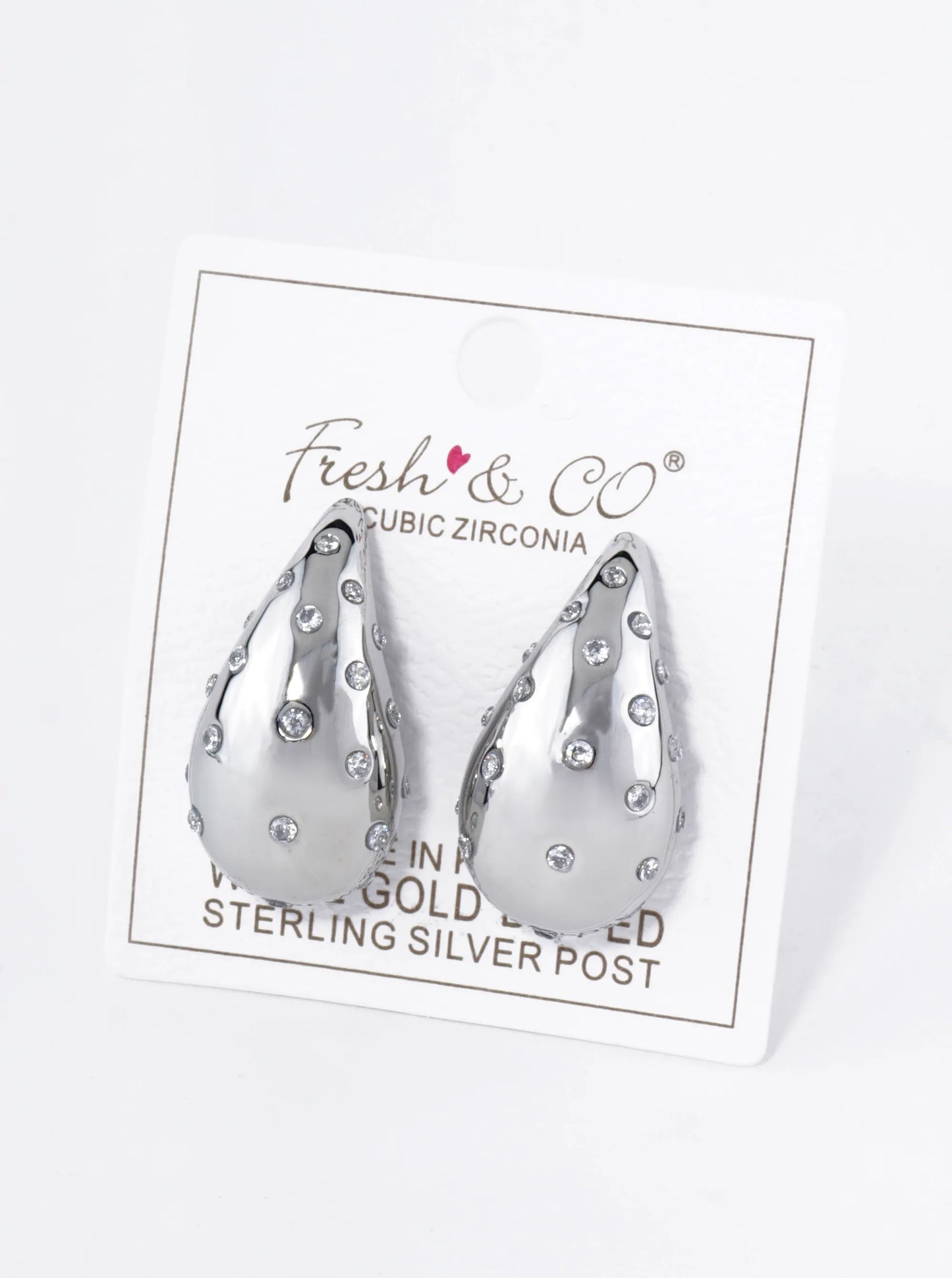 18K Gold Dipped Cubic Zirconia Embedded Puffy Teardrop Stud Earrings