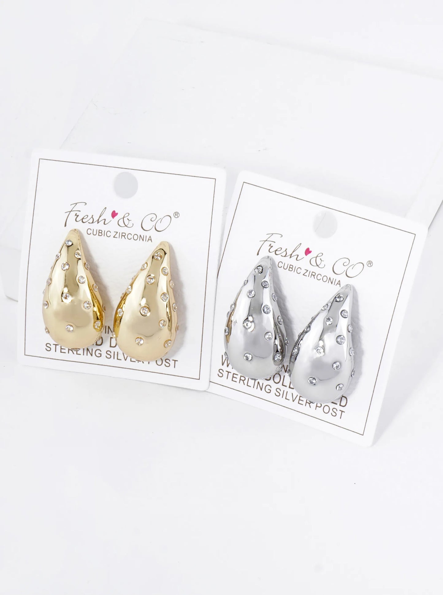 18K Gold Dipped Cubic Zirconia Embedded Puffy Teardrop Stud Earrings