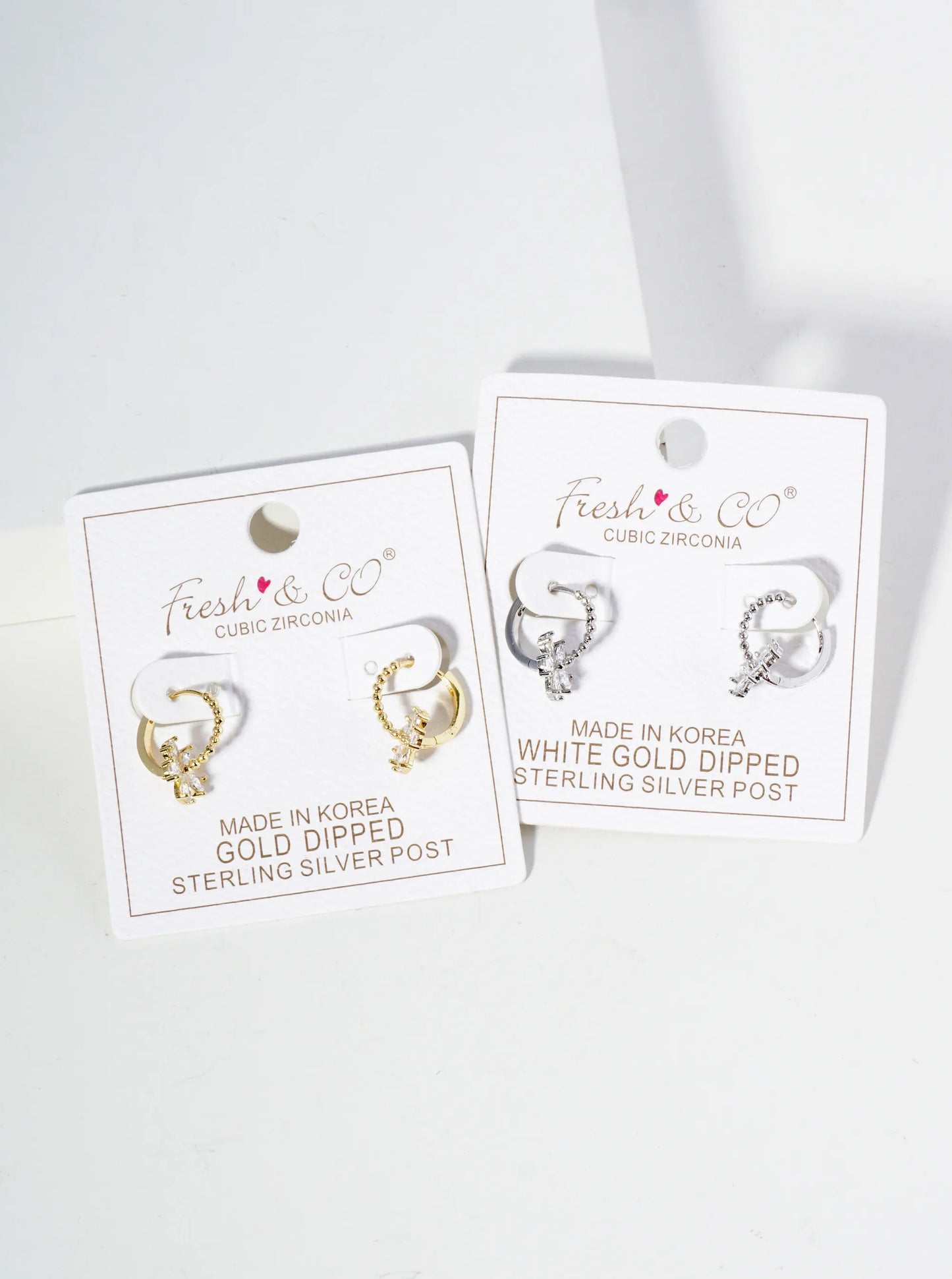 18K Gold Dipped Cubic Zirconia Flower Drop 12mm Huggie Hoop Earrings