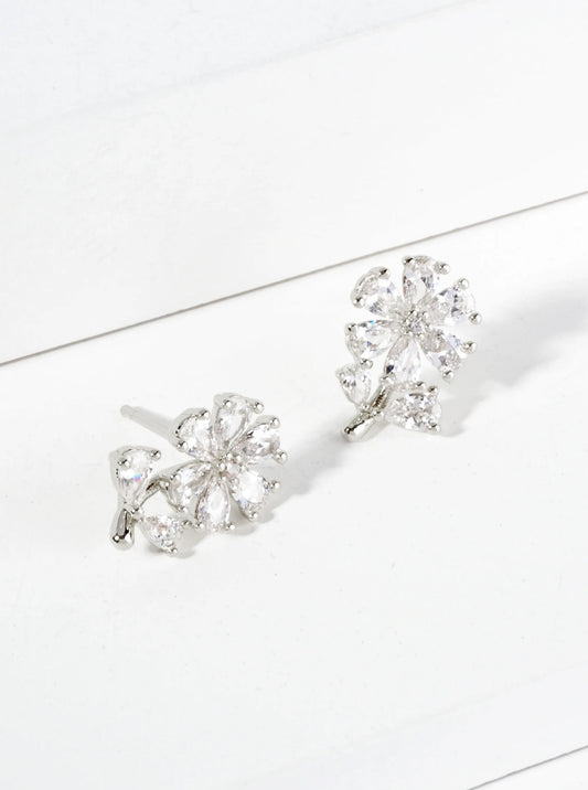 18K Gold Dipped Cubic Zirconia Flower Stud Earrings