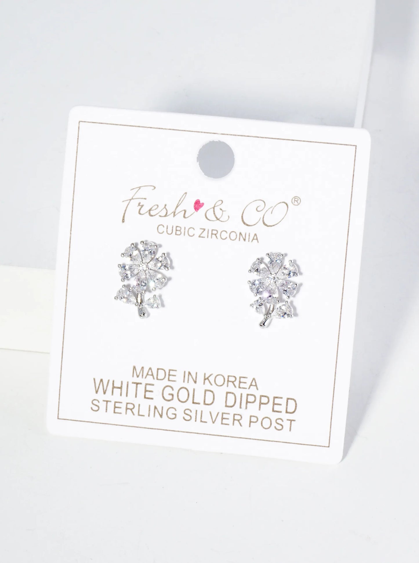 18K Gold Dipped Cubic Zirconia Flower Stud Earrings