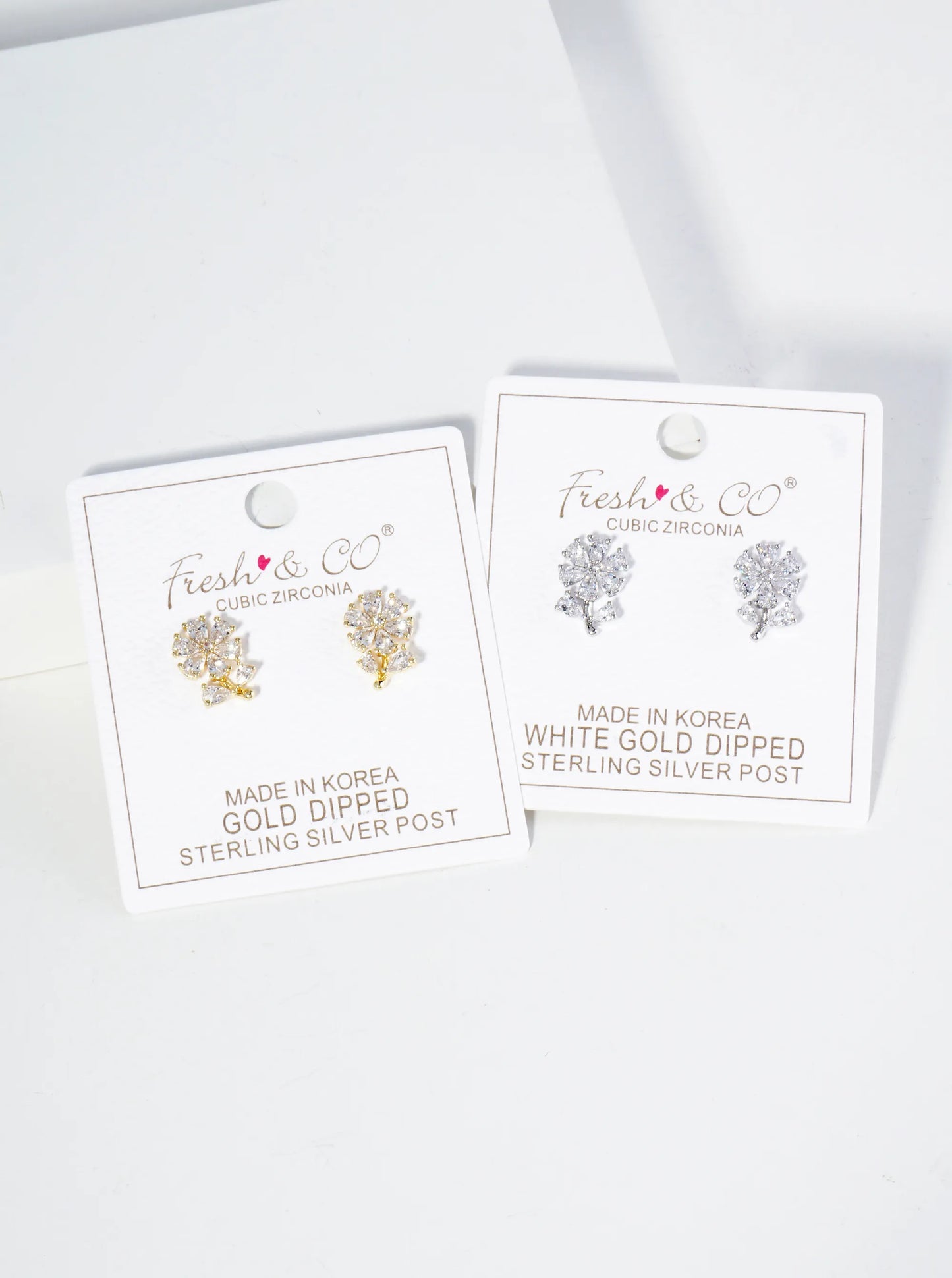 18K Gold Dipped Cubic Zirconia Flower Stud Earrings
