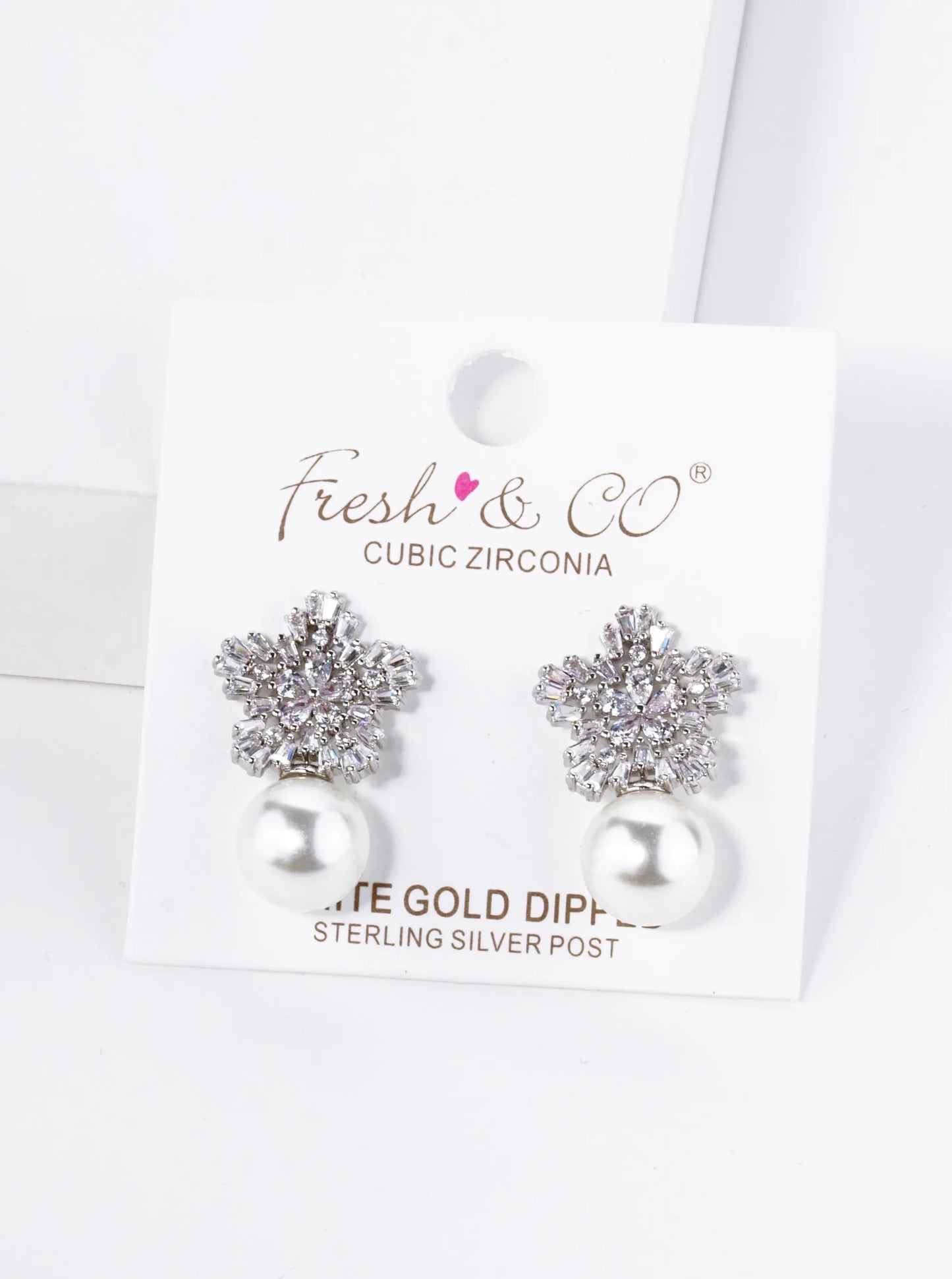 18K Gold Dipped Cubic Zirconia Flower With 10mm Pearl Stud Earrings