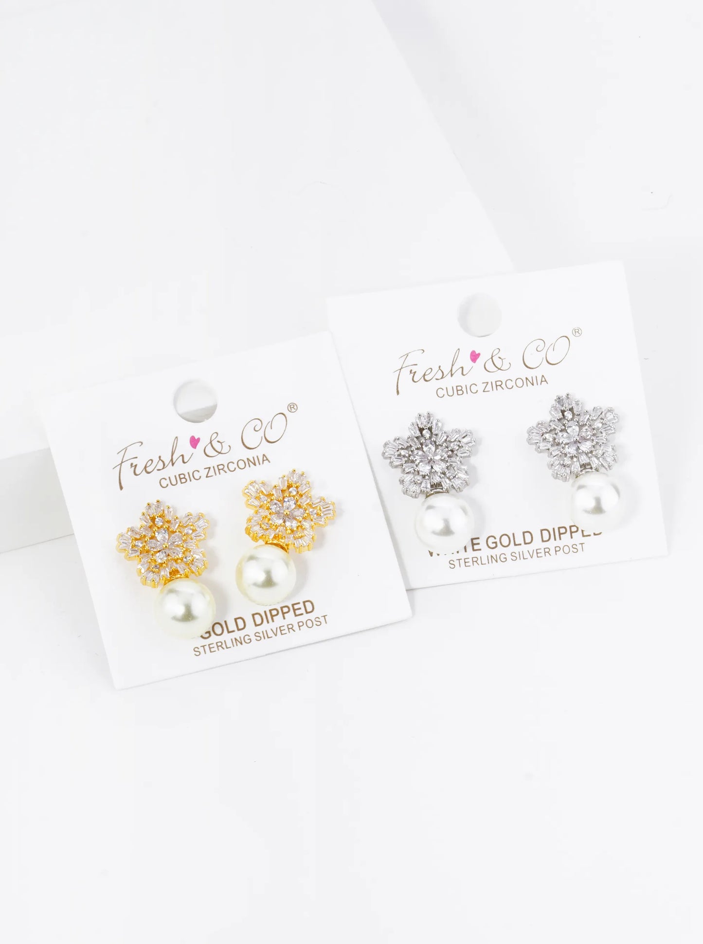 18K Gold Dipped Cubic Zirconia Flower With 10mm Pearl Stud Earrings