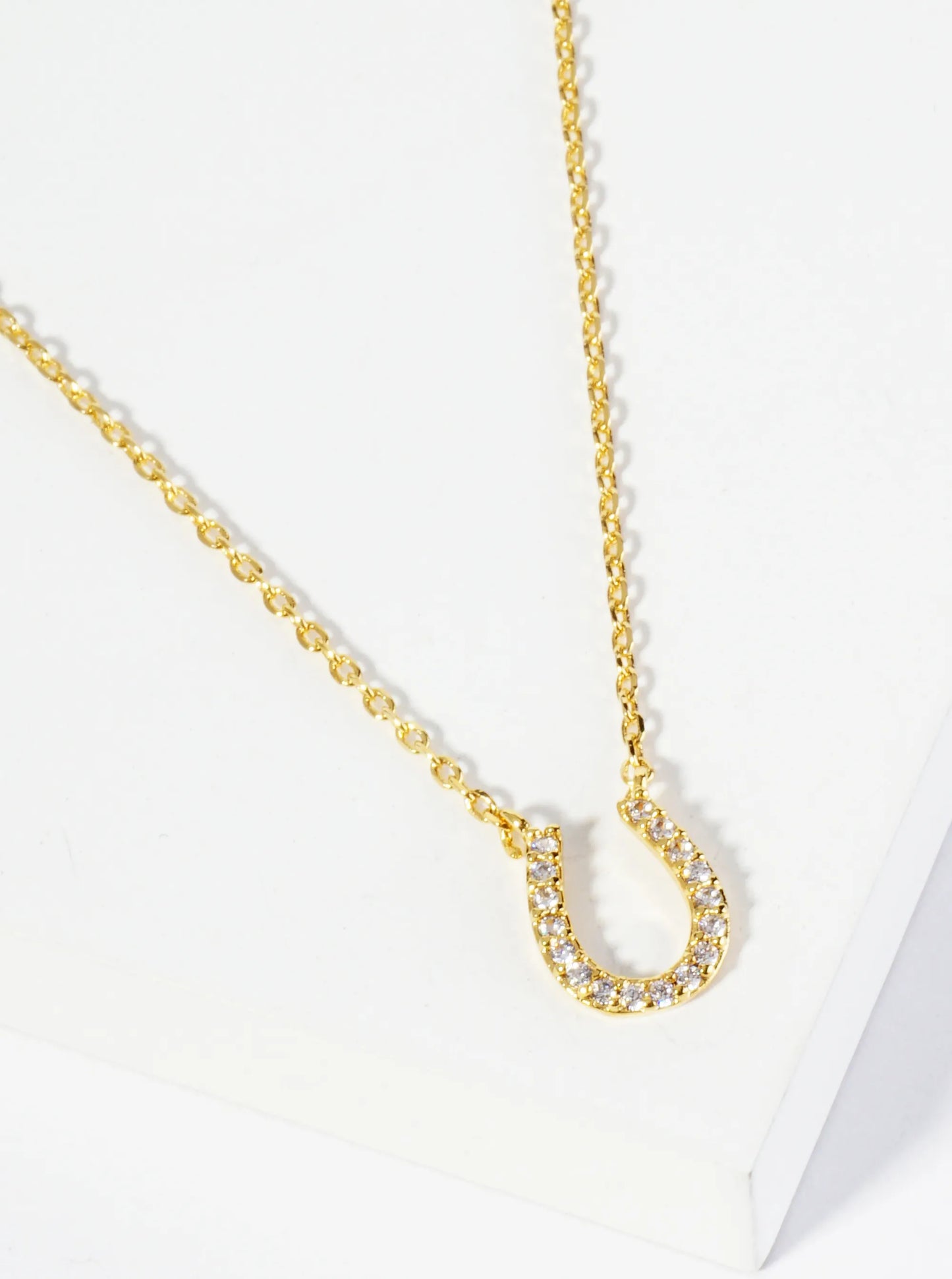 18K Gold Dipped Cubic Zirconia Horseshoe Pendant Necklace