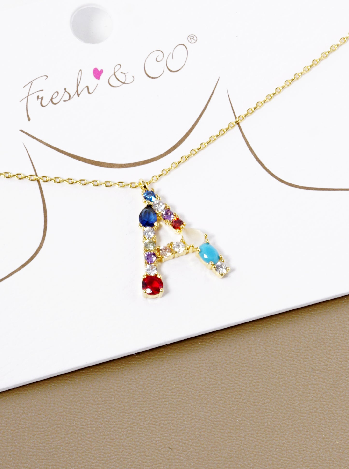 18K Gold Dipped Cubic Zirconia Initial Pendant Statement Necklace