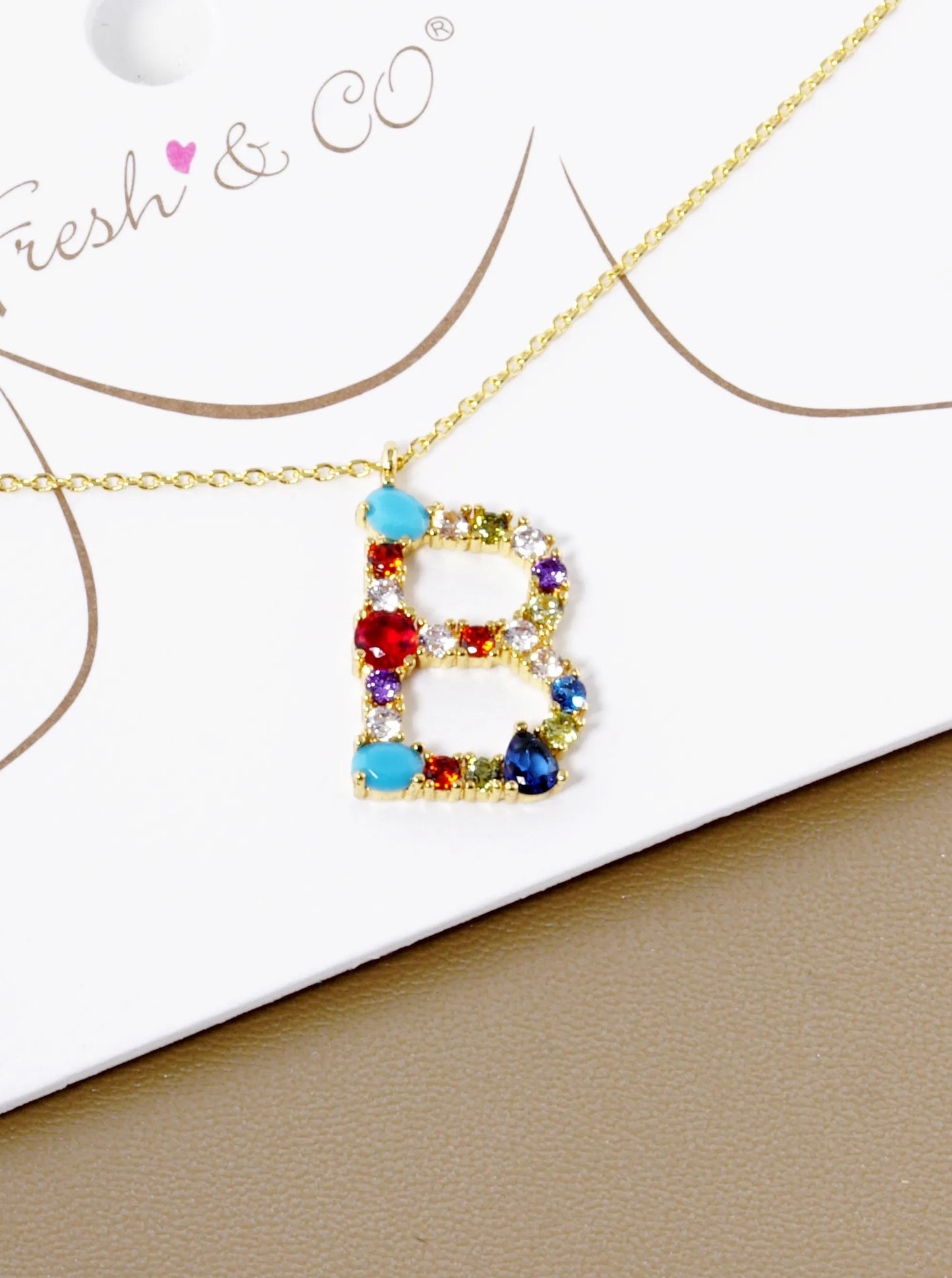 18K Gold Dipped Cubic Zirconia Initial Pendant Statement Necklace