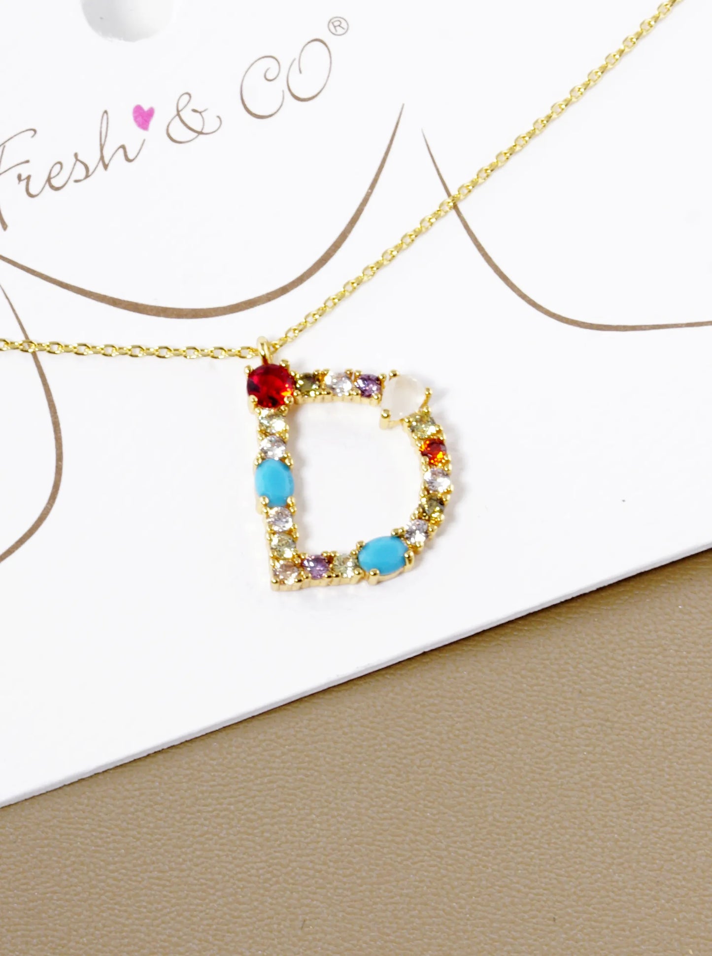 18K Gold Dipped Cubic Zirconia Initial Pendant Statement Necklace