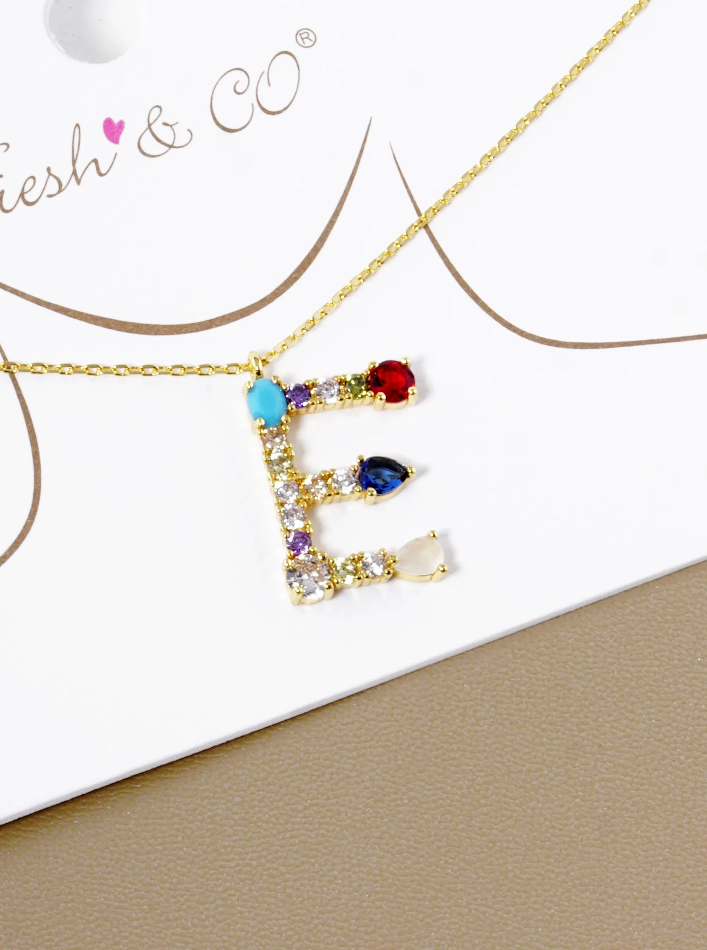 18K Gold Dipped Cubic Zirconia Initial Pendant Statement Necklace