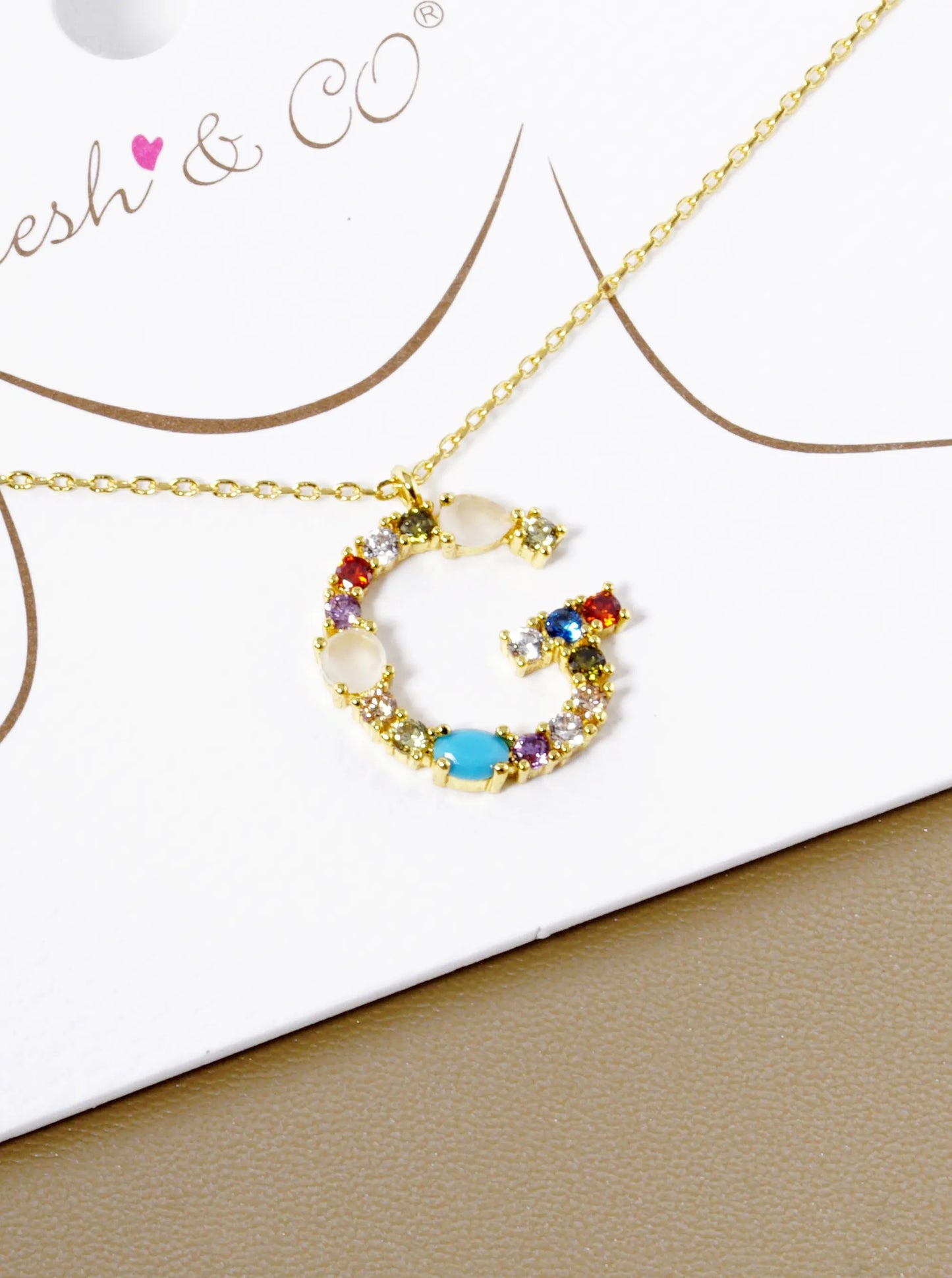 18K Gold Dipped Cubic Zirconia Initial Pendant Statement Necklace