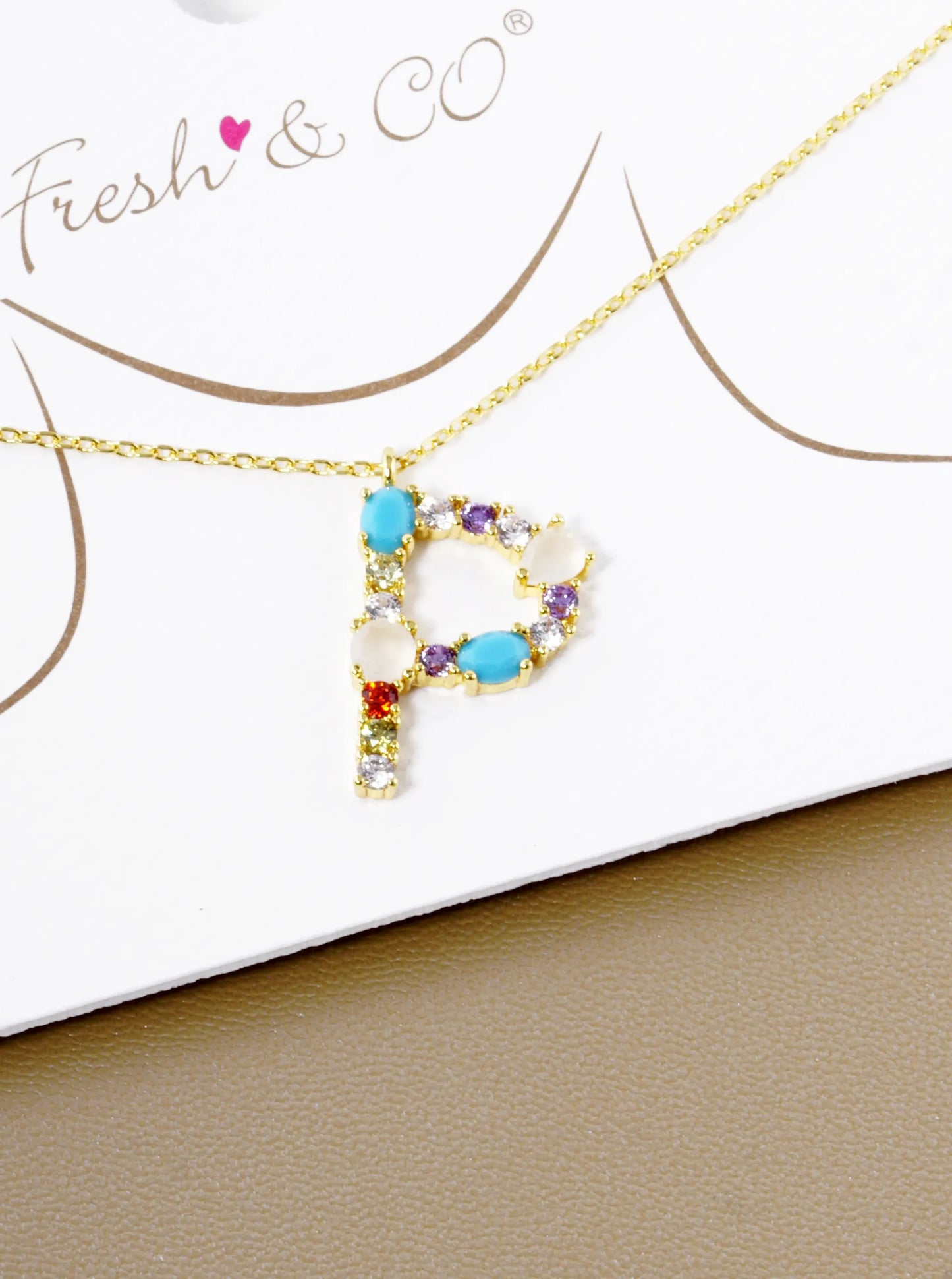 18K Gold Dipped Cubic Zirconia Initial Pendant Statement Necklace