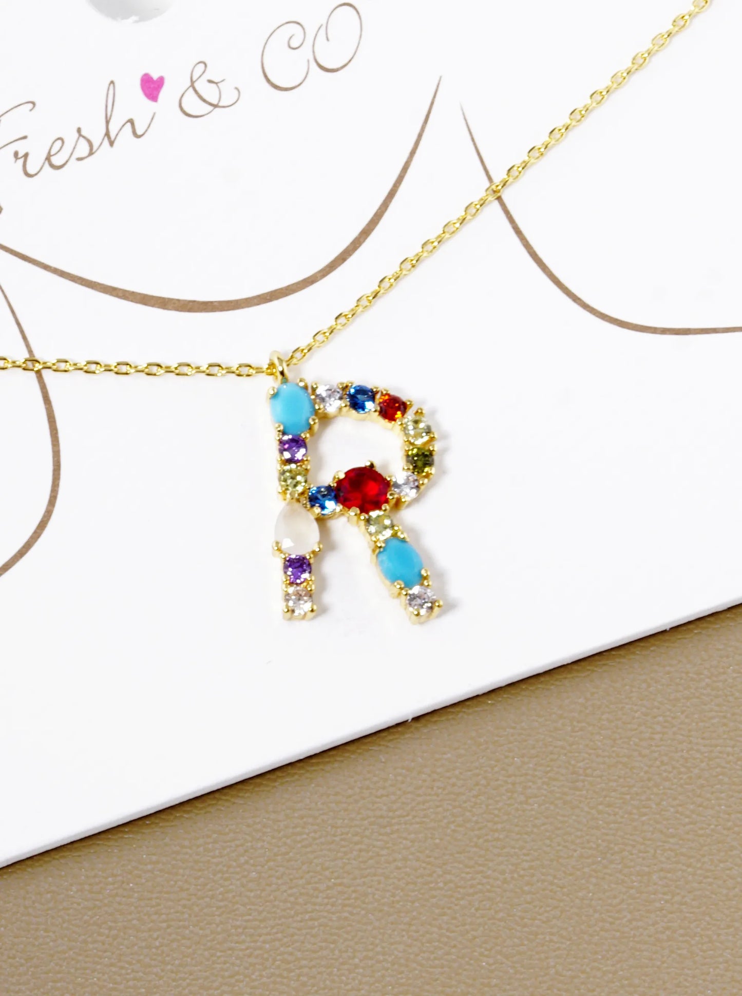 18K Gold Dipped Cubic Zirconia Initial Pendant Statement Necklace