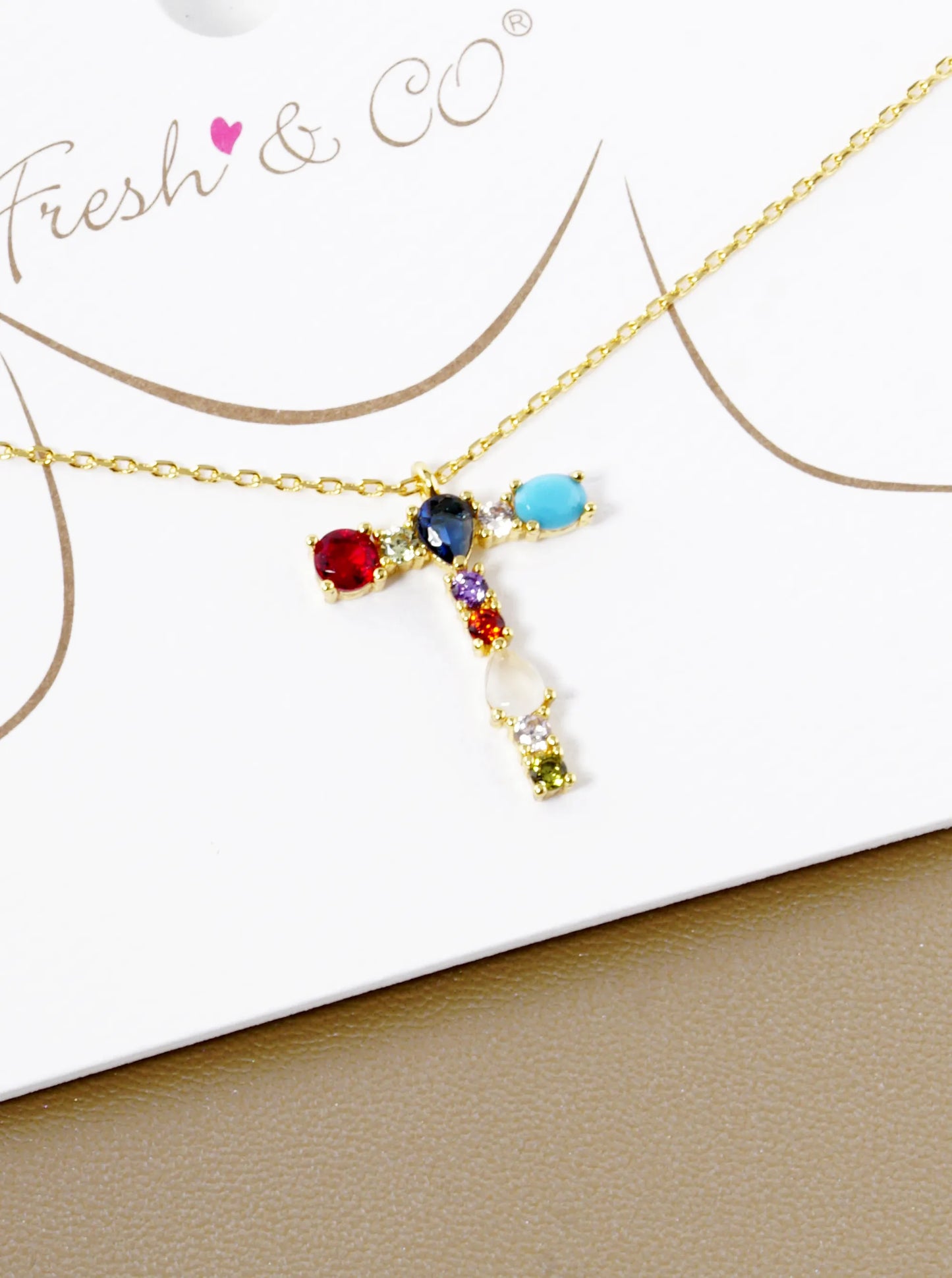 18K Gold Dipped Cubic Zirconia Initial Pendant Statement Necklace