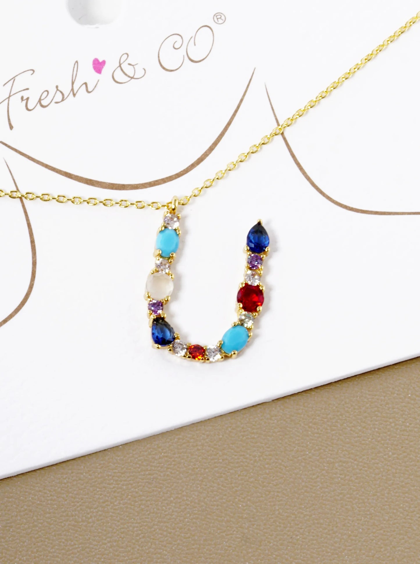 18K Gold Dipped Cubic Zirconia Initial Pendant Statement Necklace