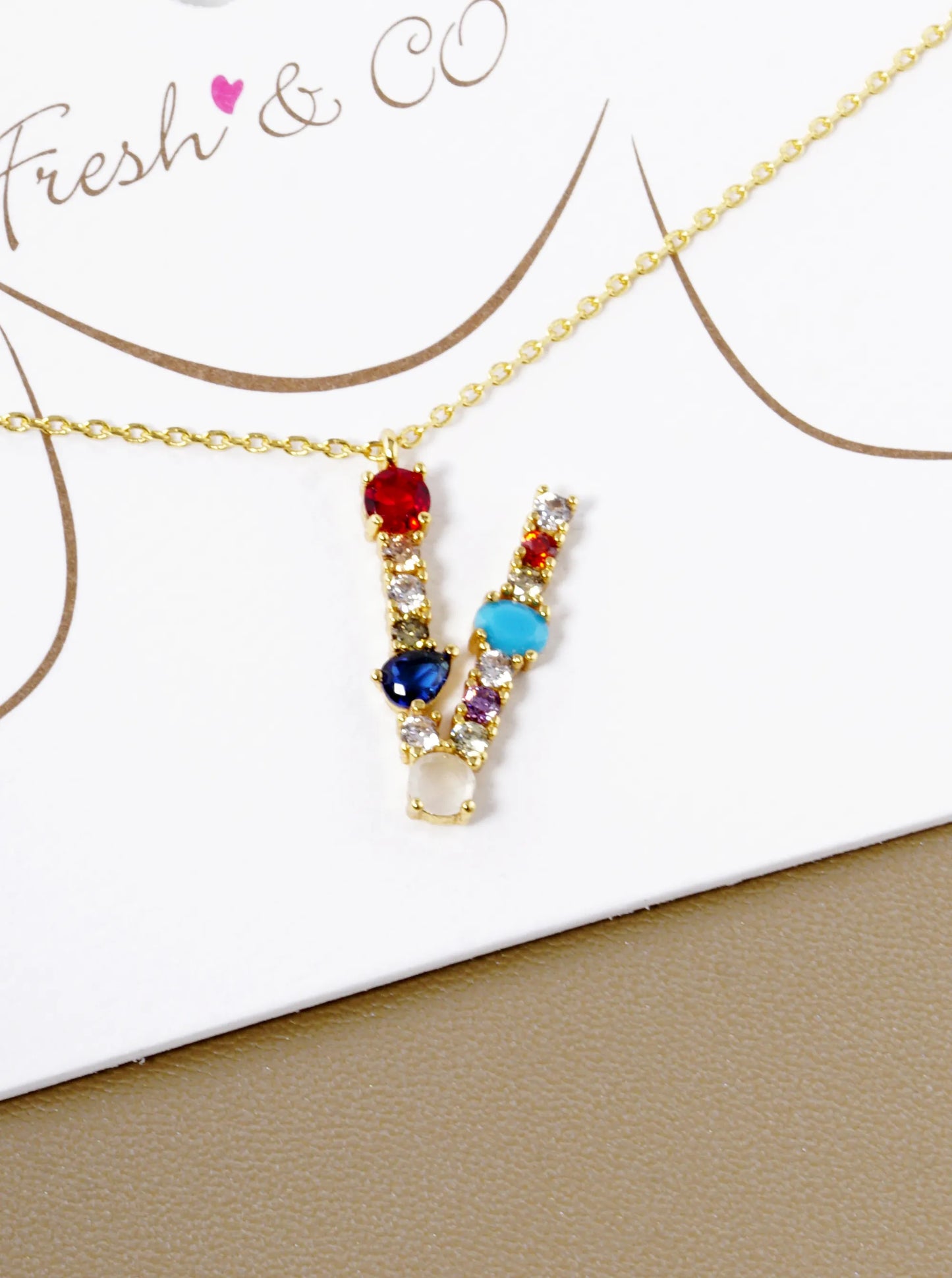 18K Gold Dipped Cubic Zirconia Initial Pendant Statement Necklace