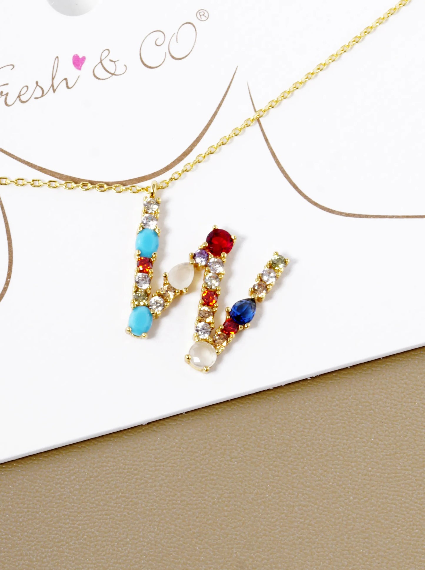 18K Gold Dipped Cubic Zirconia Initial Pendant Statement Necklace