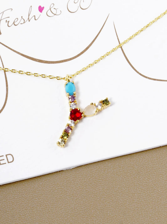 18K Gold Dipped Cubic Zirconia Initial Pendant Statement Necklace