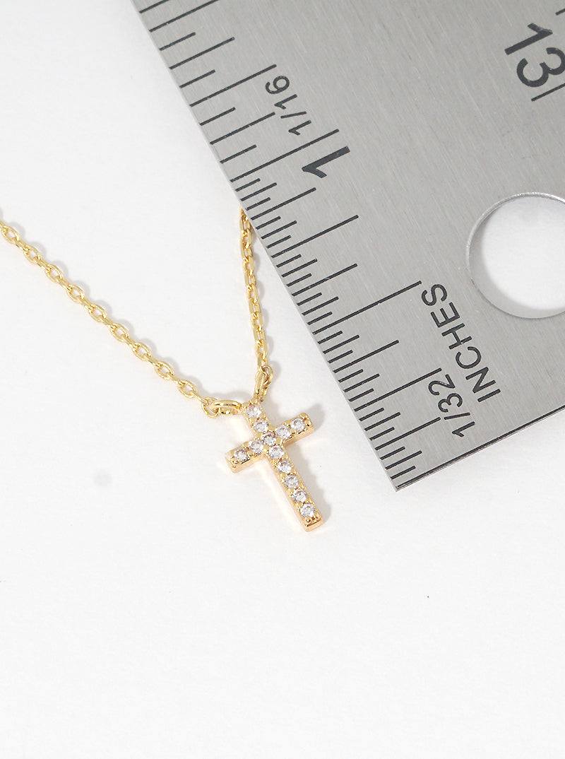 18K Gold Dipped Cubic Zirconia Pave Cross Pendant Delicate Necklace