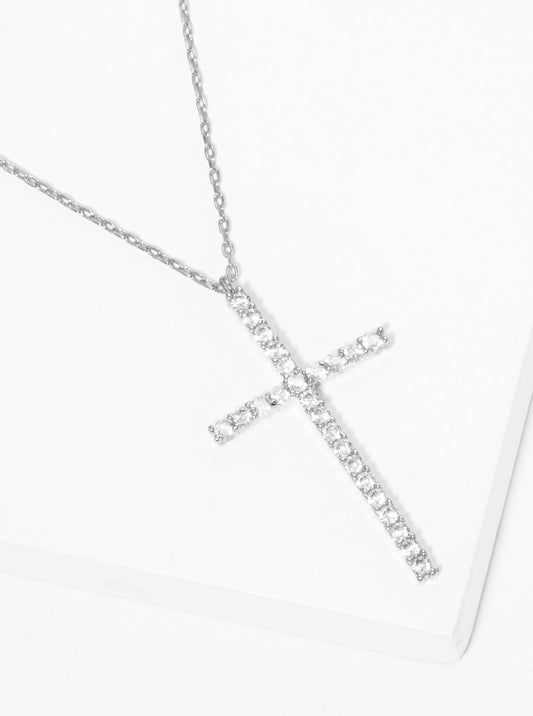 18K Gold Dipped Cubic Zirconia Pave Cross Pendant Delicate Necklace