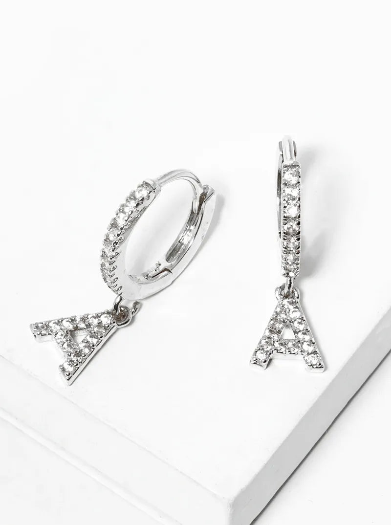 18K Gold Dipped Cubic Zirconia Pave Initial 10mm Huggie Earrings