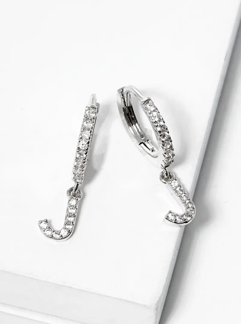 18K Gold Dipped Cubic Zirconia Pave Initial 10mm Huggie Earrings