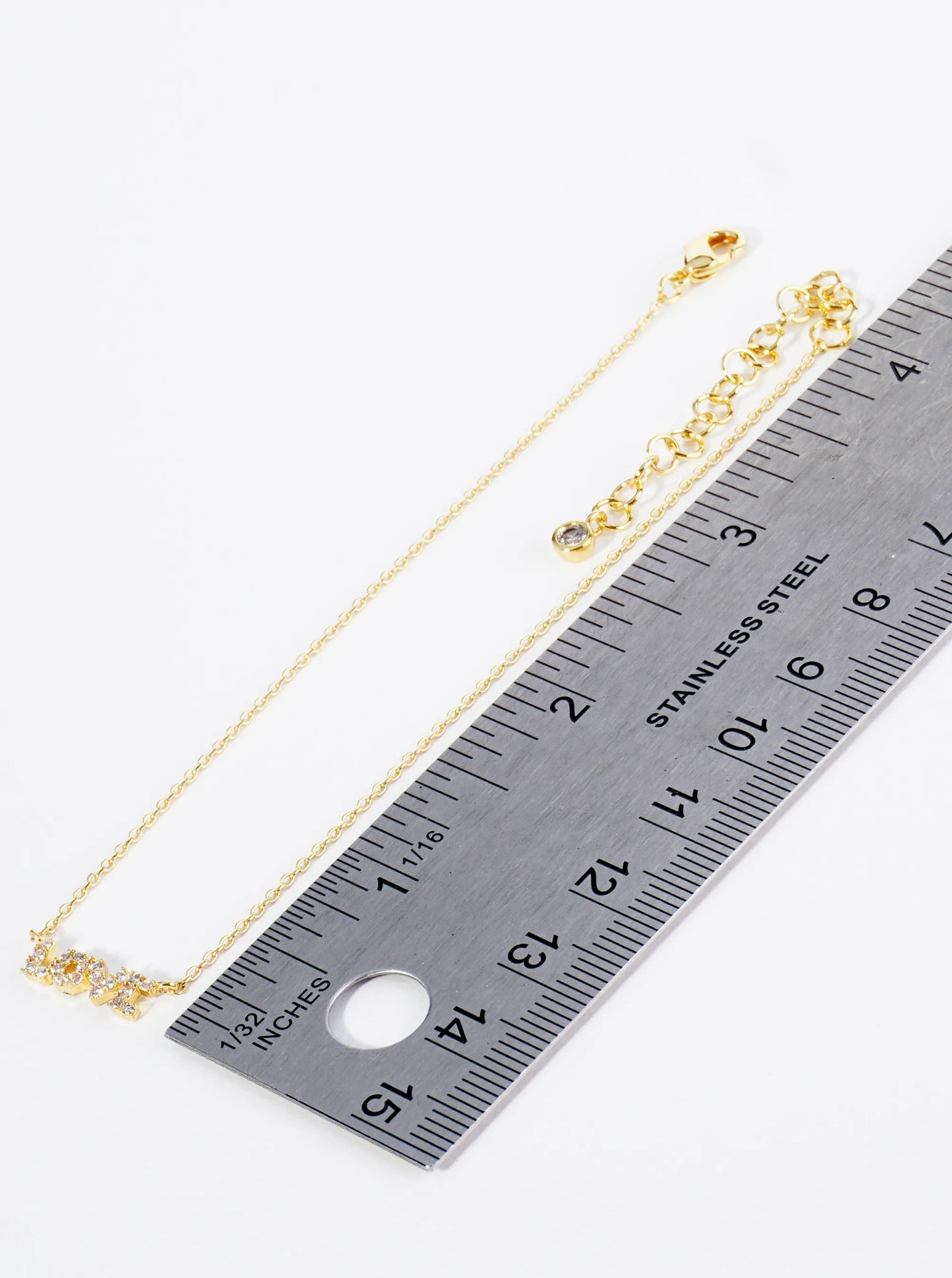18K Gold Dipped Cubic Zirconia Pave LOVE Brass Chain Anklet