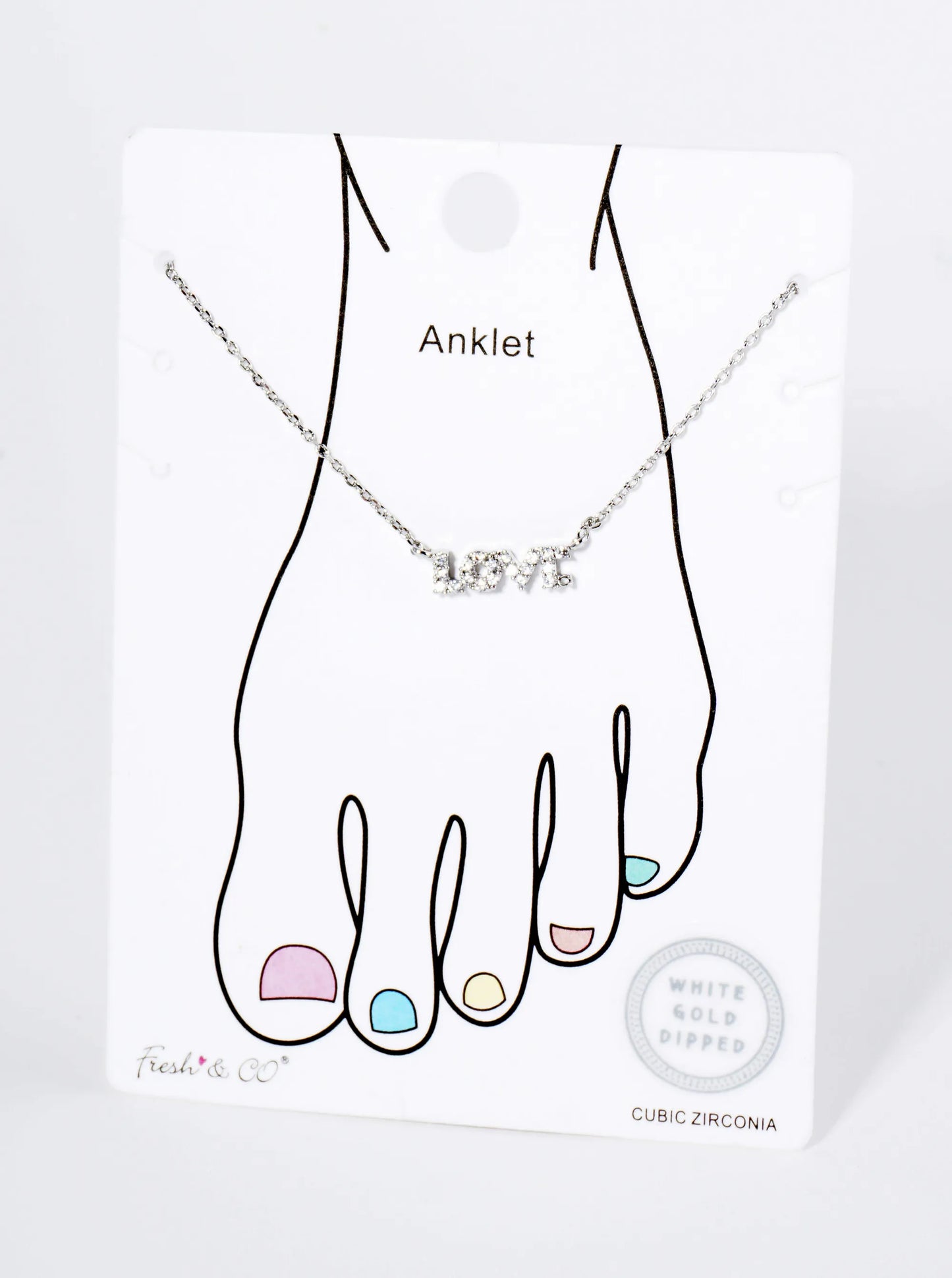 18K Gold Dipped Cubic Zirconia Pave LOVE Brass Chain Anklet