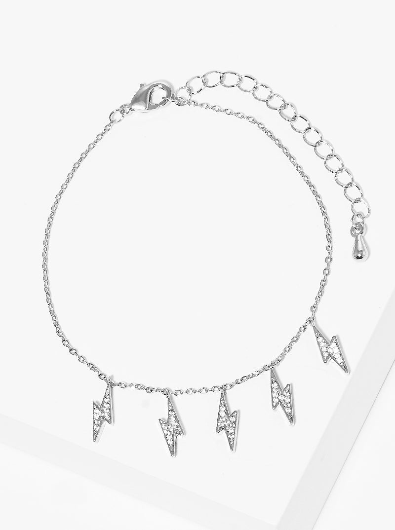 Rhodium Dipped Cubic Zirconia Pave Starburst Bracelet