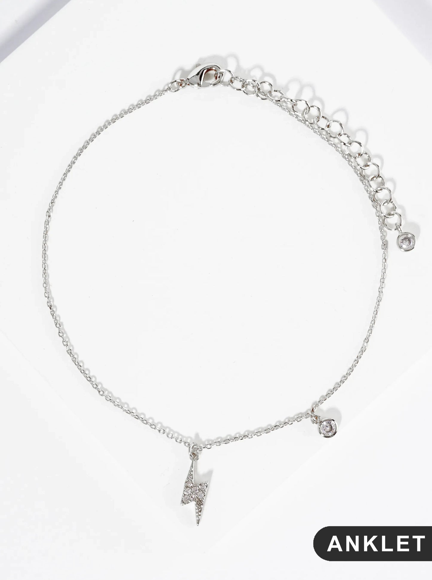 18K Gold Dipped Cubic Zirconia Pave Lightning Charm Brass Chain Anklet