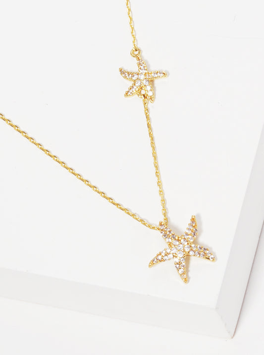 18K Gold Dipped Cubic Zirconia Pave Sea Life Starfish Necklace
