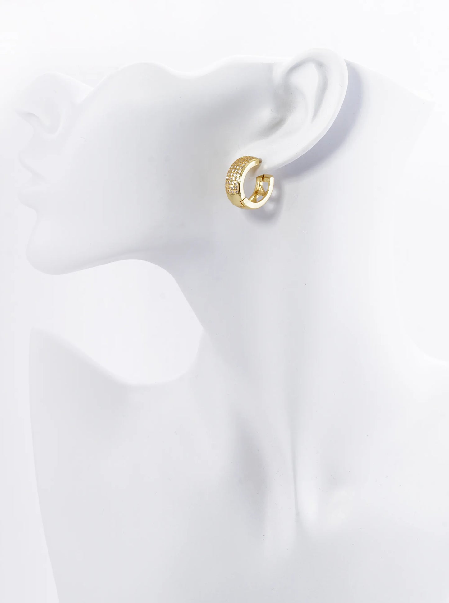 18K Gold Dipped Cubic Zirconia Pave Tailored Look 17mm Huggie Earrings