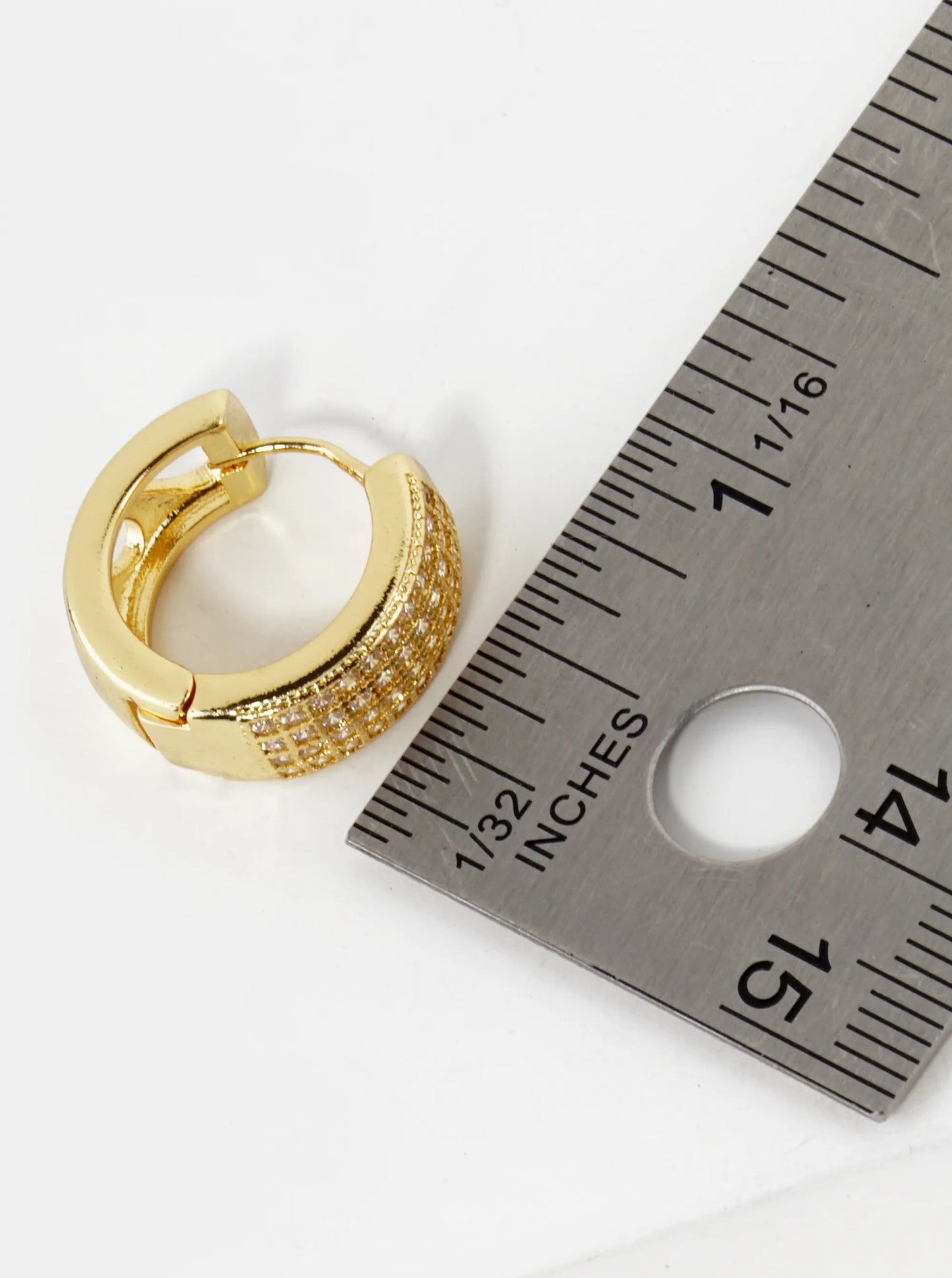 18K Gold Dipped Cubic Zirconia Pave Tailored Look 17mm Huggie Earrings