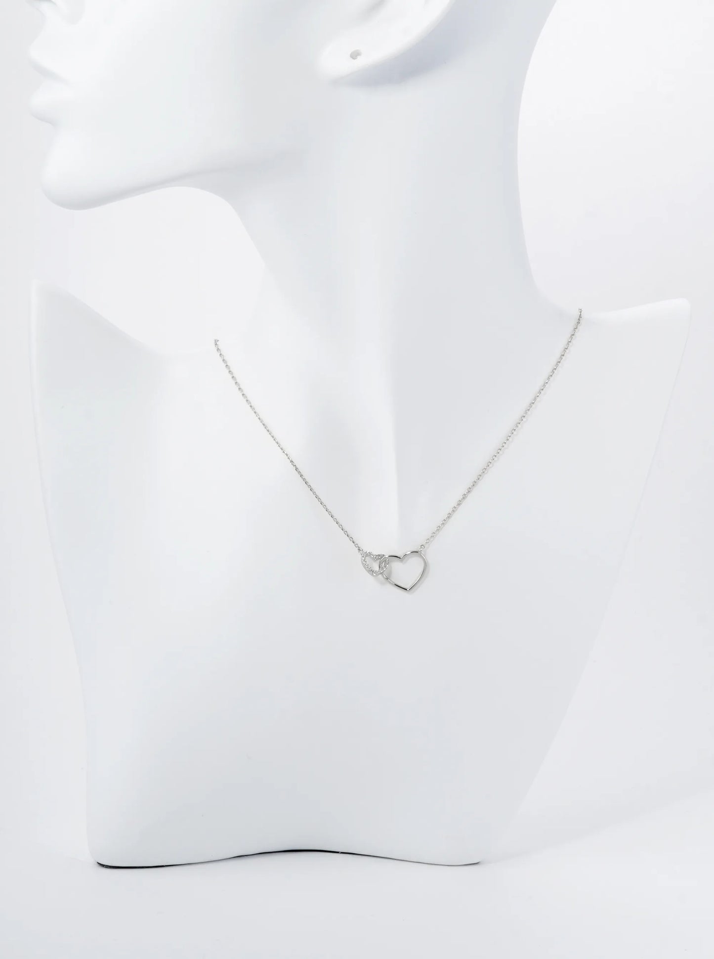 18K Gold Dipped Cubic Zirconia Pave Two Interlocking Hearts Pendant Necklace